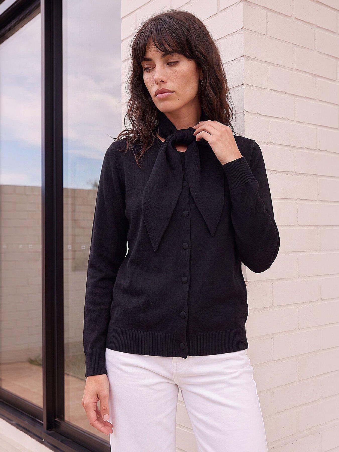 Image 1 of 5 of Roman Tie Neck Soft Knit Cardigan