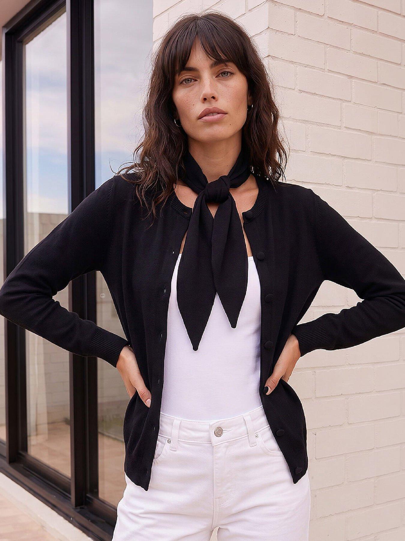Image 4 of 5 of Roman Tie Neck Soft Knit Cardigan