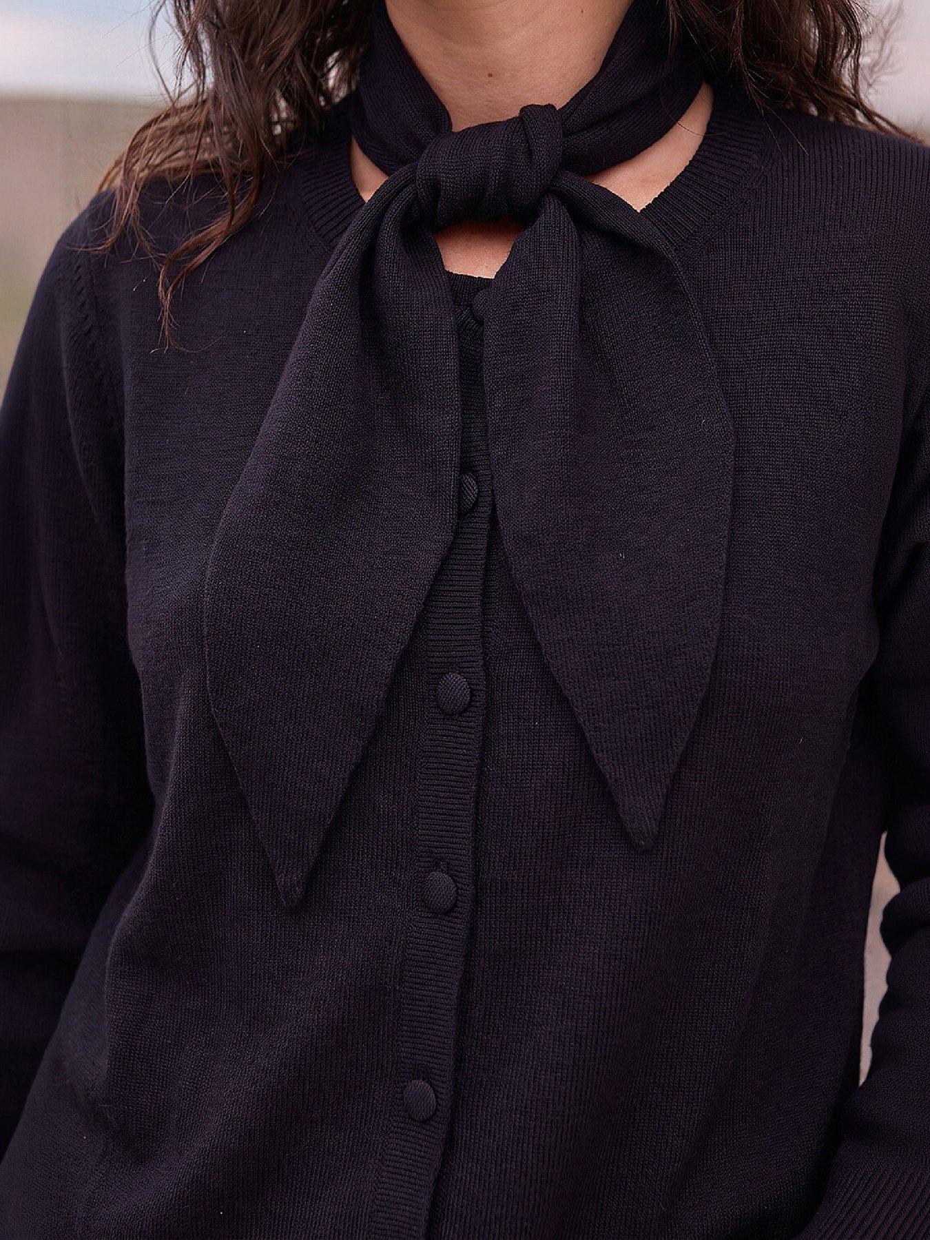Image 5 of 5 of Roman Tie Neck Soft Knit Cardigan