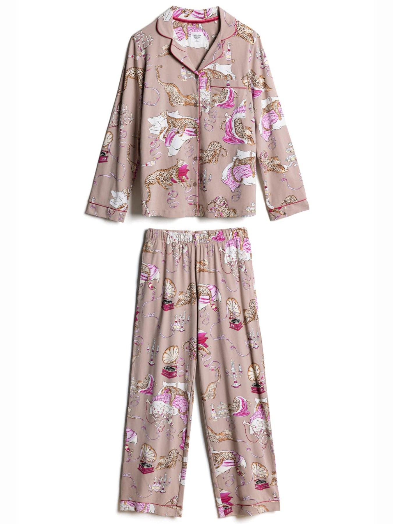 Image 5 of 6 of CHELSEA PEERS Cotton Leopard After Party Print Long Pyjama Set - Camel
