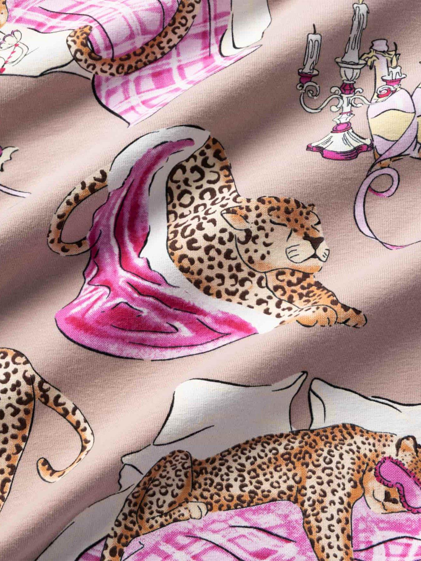 Image 6 of 6 of CHELSEA PEERS Cotton Leopard After Party Print Long Pyjama Set - Camel