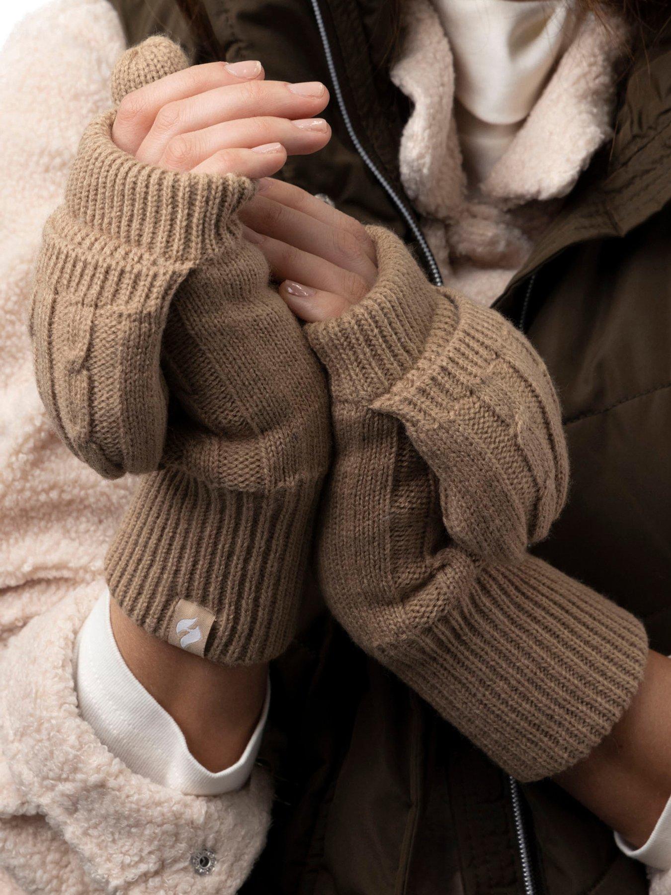 Image 2 of 5 of Heat Holders HEAT HOLDERS CABLE KNIT CONVERTER MITTENS - BEIGE