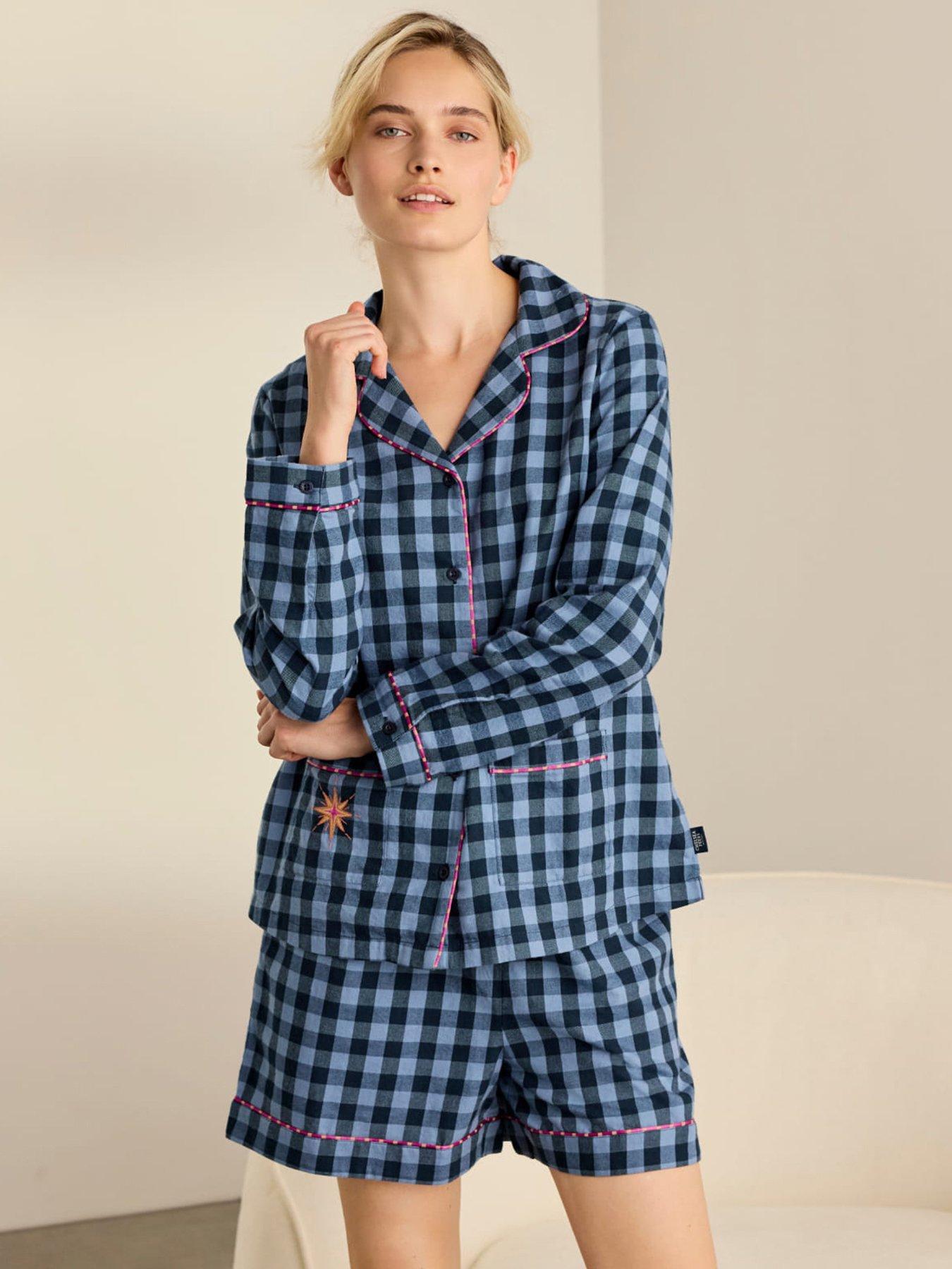 CHELSEA PEERS Chelsea Peers Organic Cotton Embroidered Gingham Under Your Spell Print Short Pyjama Set - Navy