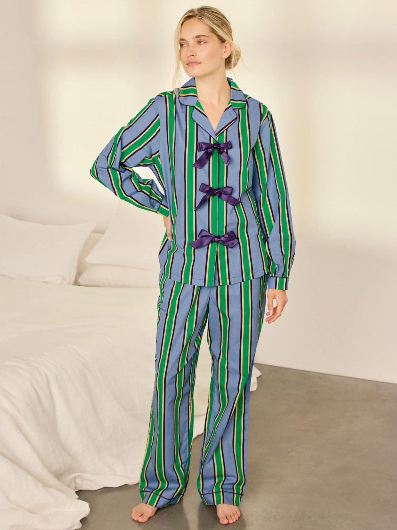 CHELSEA PEERS Chelsea Peers Organic Cotton Jewel Stripe Button Up Long Pyjama Set - Multi