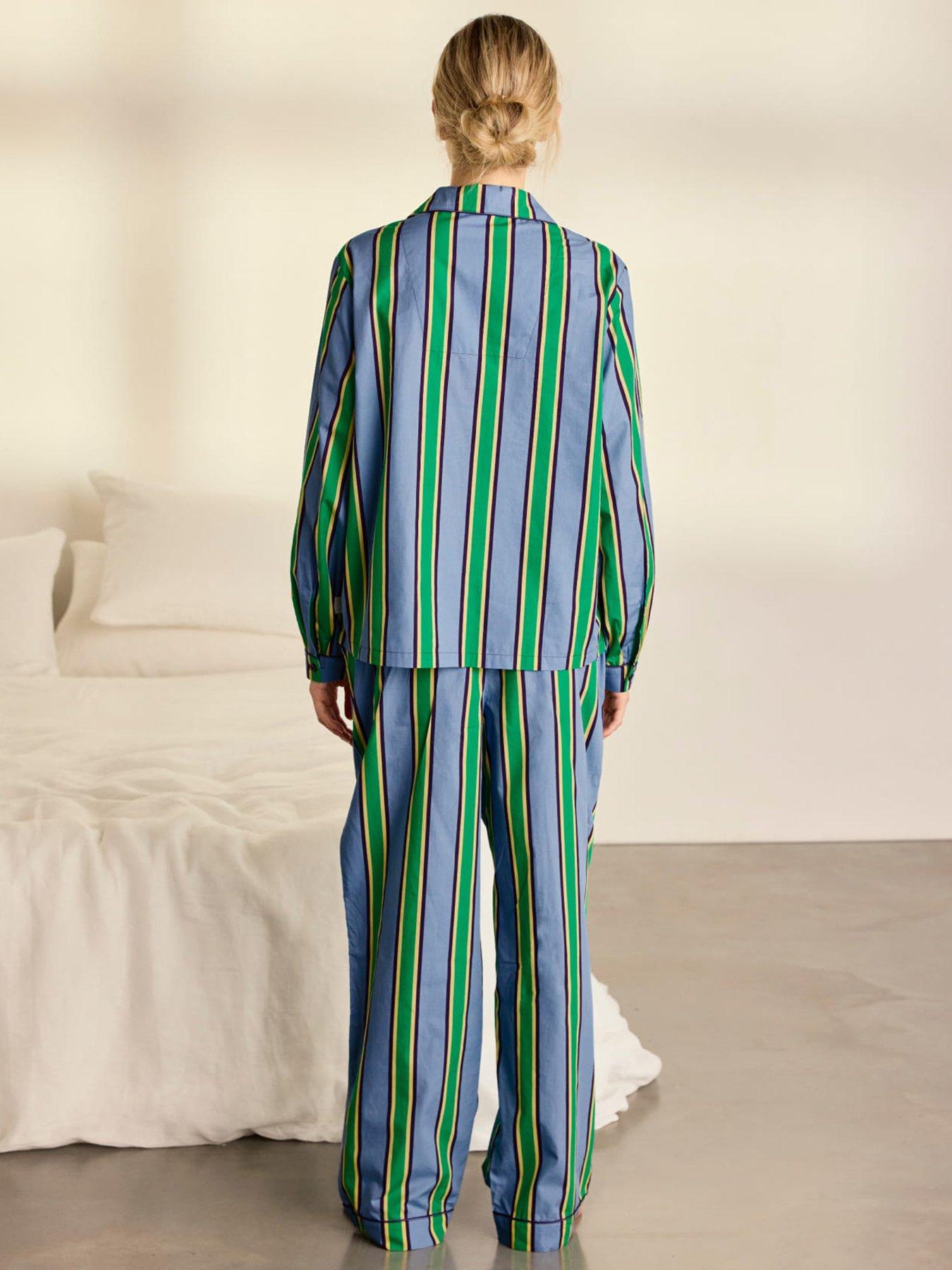 Image 2 of 6 of CHELSEA PEERS Cotton Jewel Stripe Button Up Long Pyjama Set - Multi