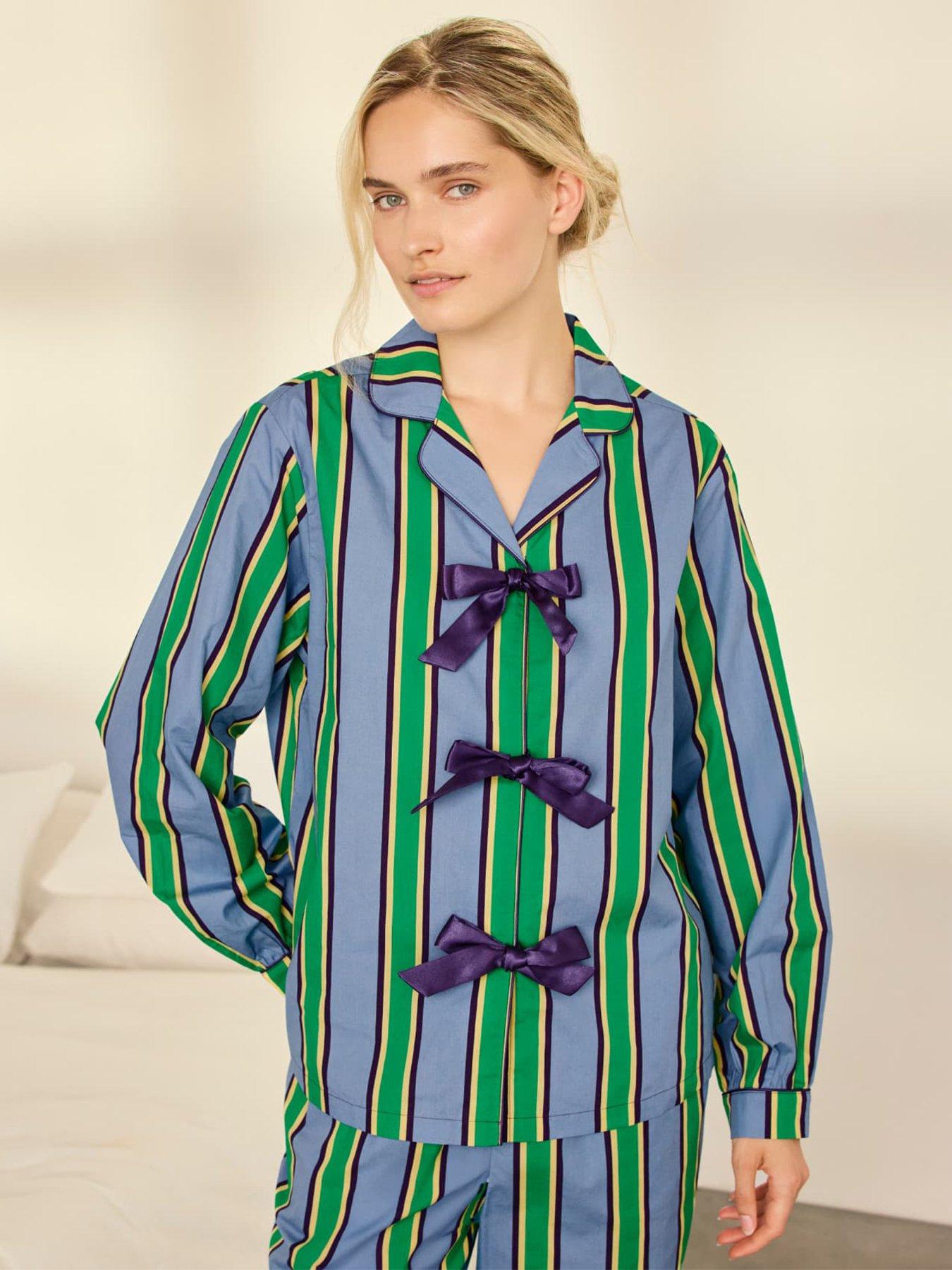 Image 3 of 6 of CHELSEA PEERS Cotton Jewel Stripe Button Up Long Pyjama Set - Multi
