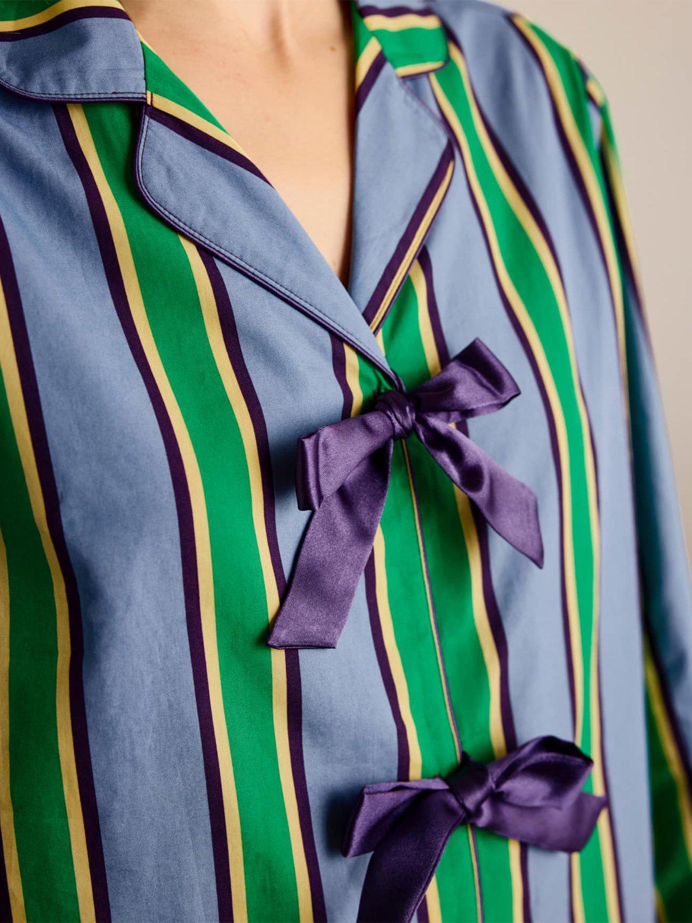 Image 4 of 6 of CHELSEA PEERS Cotton Jewel Stripe Button Up Long Pyjama Set - Multi