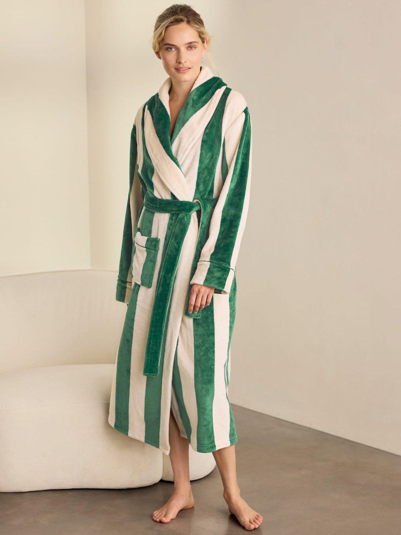 CHELSEA PEERS Chelsea Peers Fleece Stripe Long Dressing Gown - Dark Green