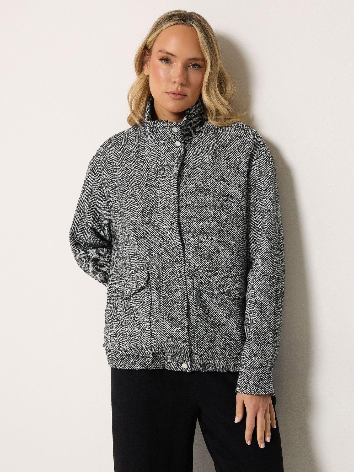 Long Tall Sally Tall Herringbone Funnel Neck Jacket - Grey