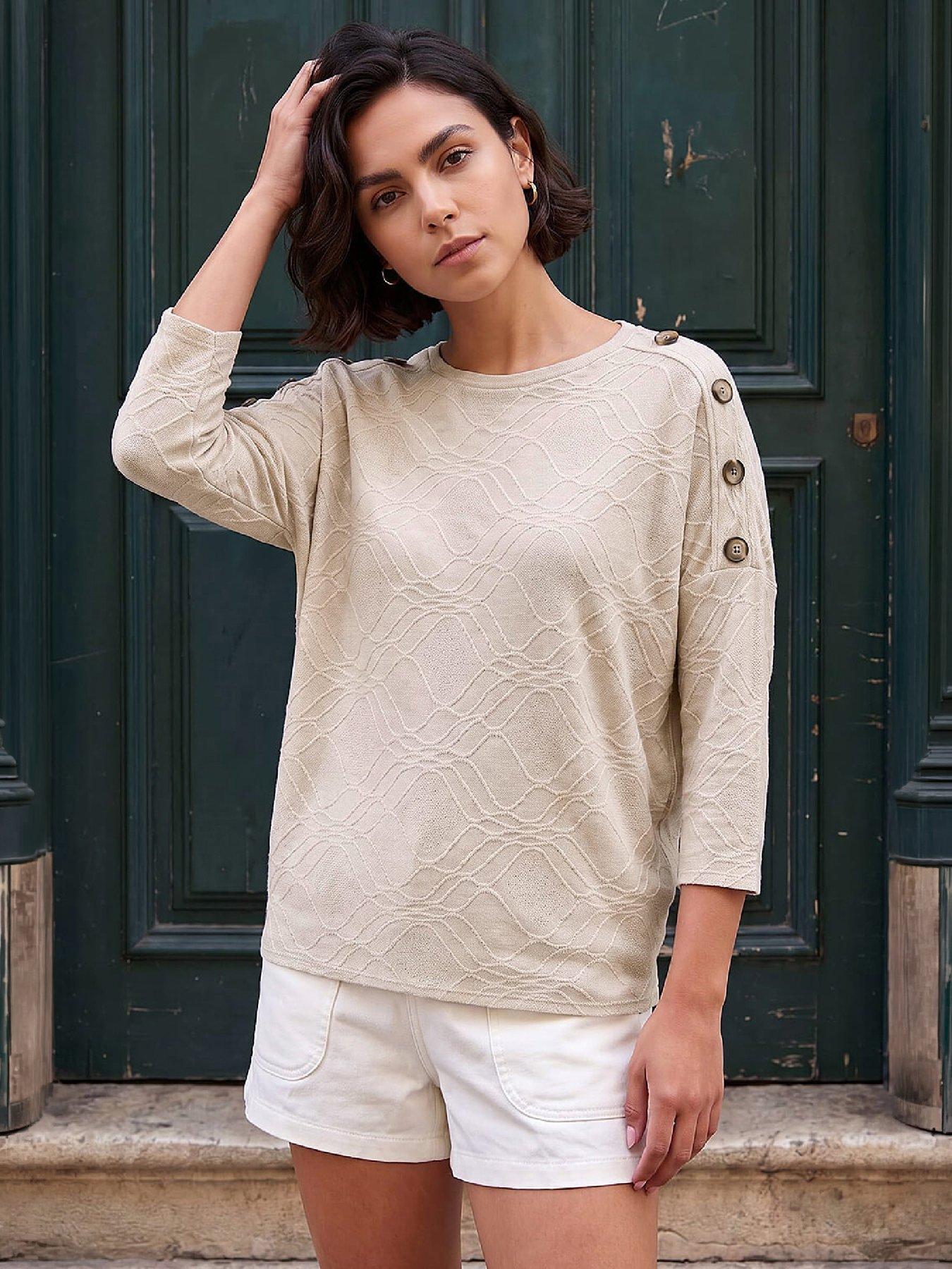 Roman Button Detail Jacquard Top