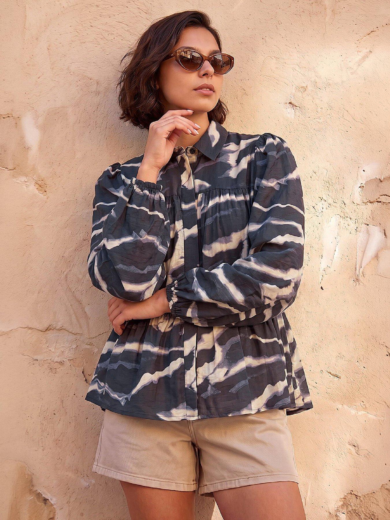 Image 1 of 4 of Roman Abstract Print Tiered Shirt