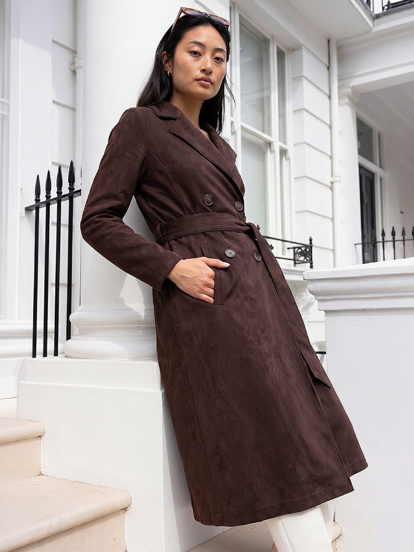 Roman Petite Faux Suede Trench Coat