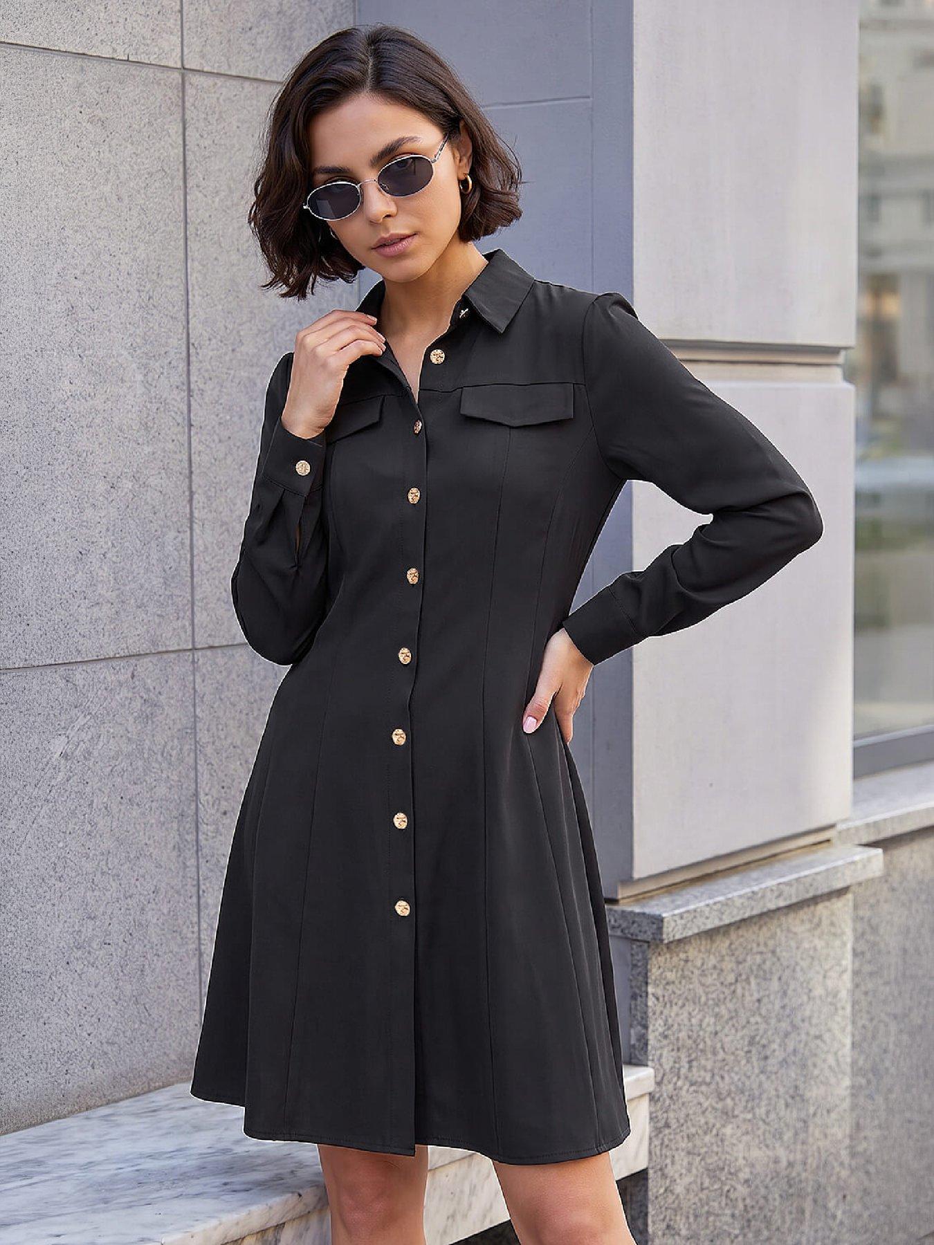 Roman Button Detail Shirt Mini Dress