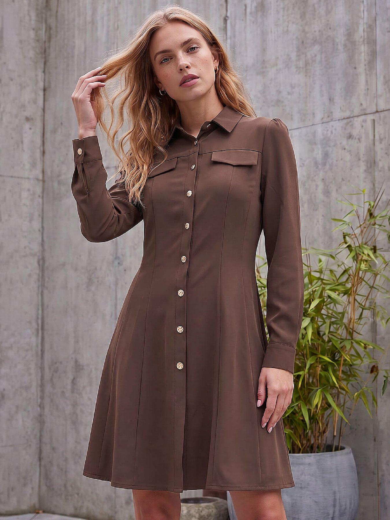 Roman Button Detail Shirt Mini Dress
