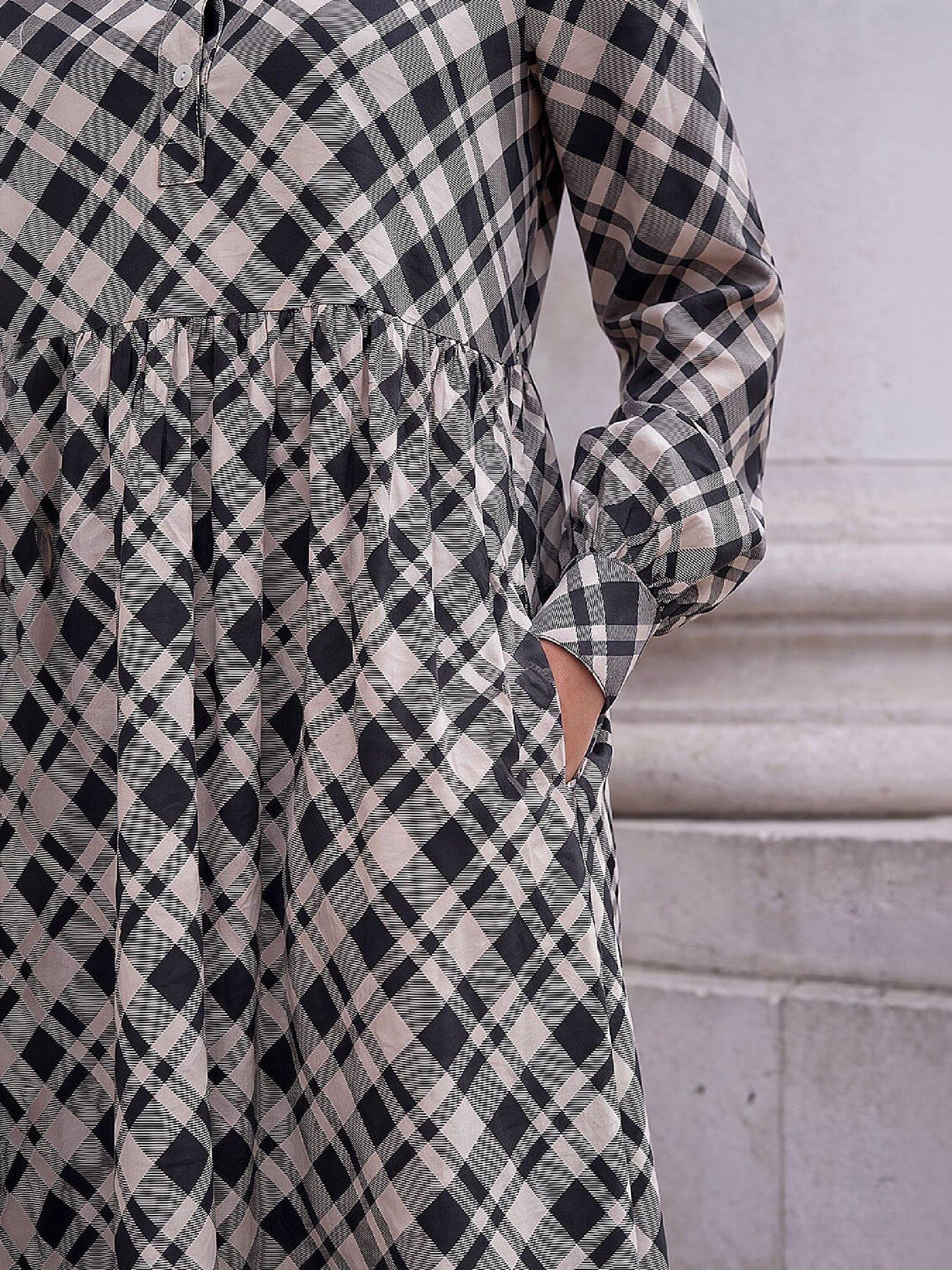 Image 2 of 4 of Roman Check Midi Shirt Dress