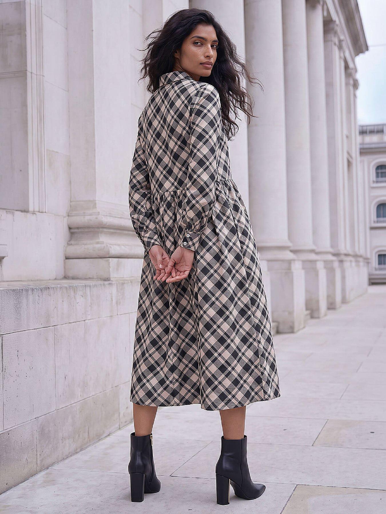 Image 3 of 4 of Roman Check Midi Shirt Dress
