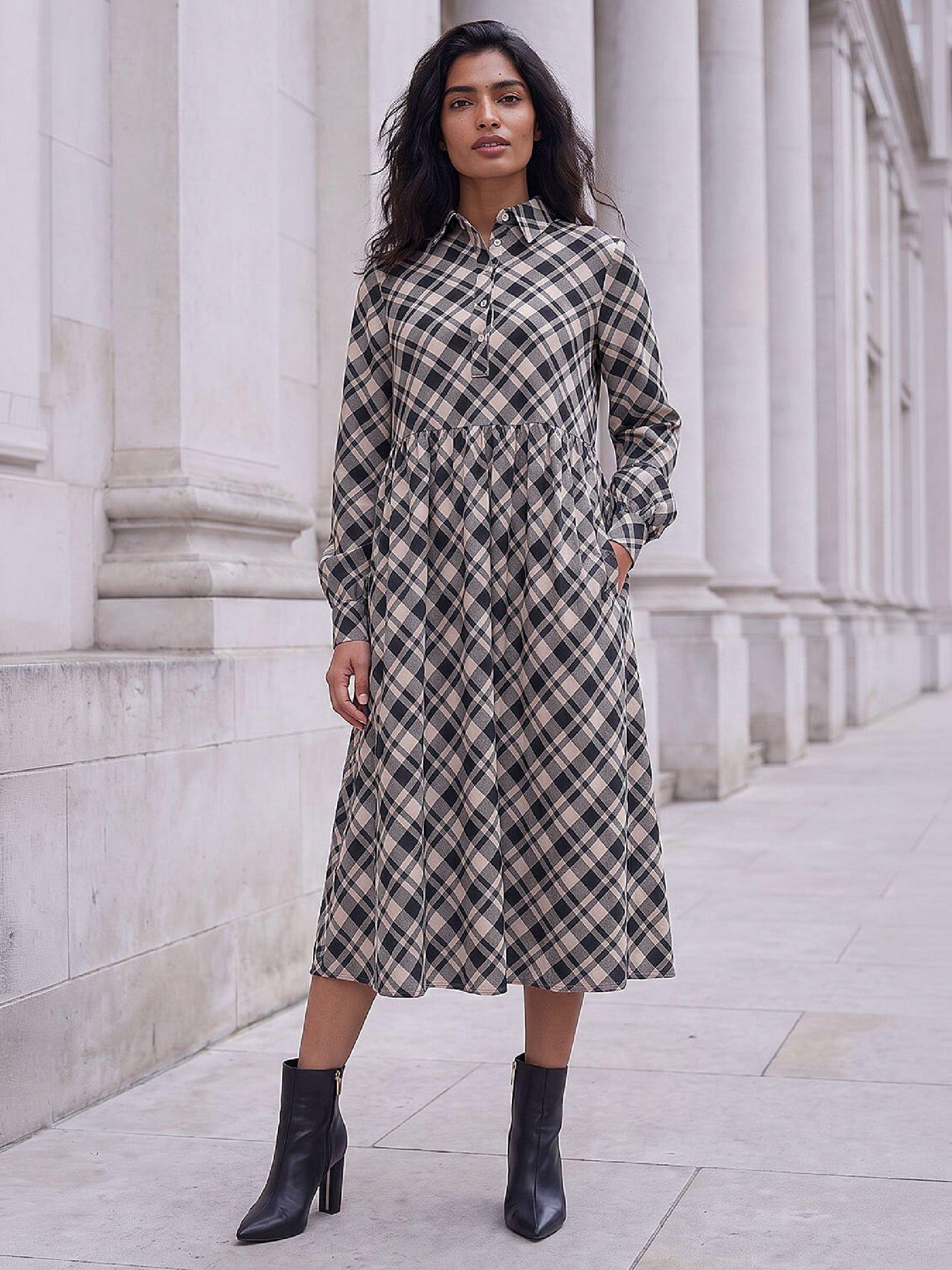 Image 4 of 4 of Roman Check Midi Shirt Dress