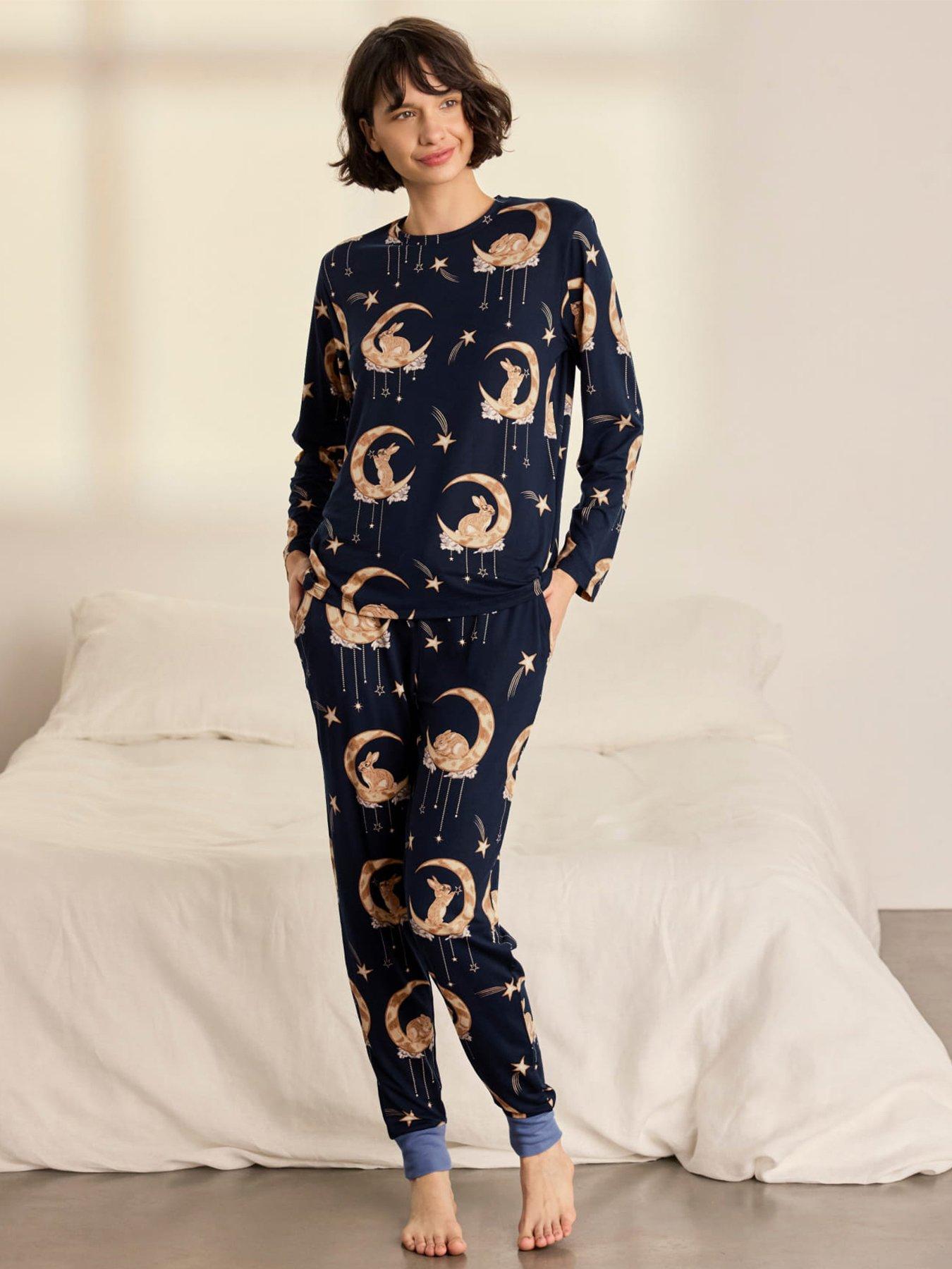 CHELSEA PEERS Chelsea Peers Lunar Bunny Print Long Pyjama Set - Navy