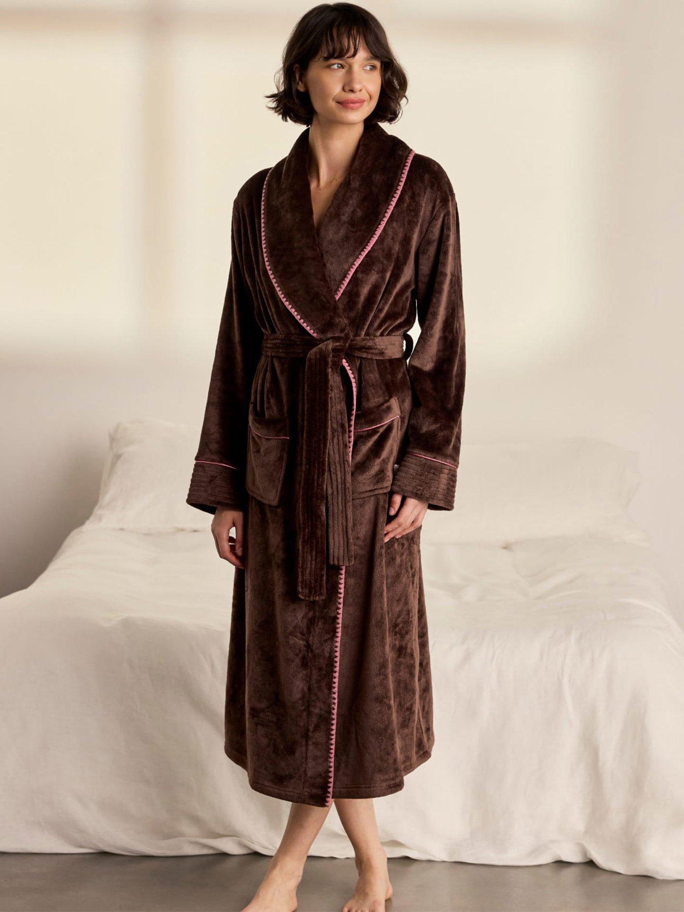 CHELSEA PEERS Chelsea Peers Fleece Long Dressing Gown - Brown  &  Pink