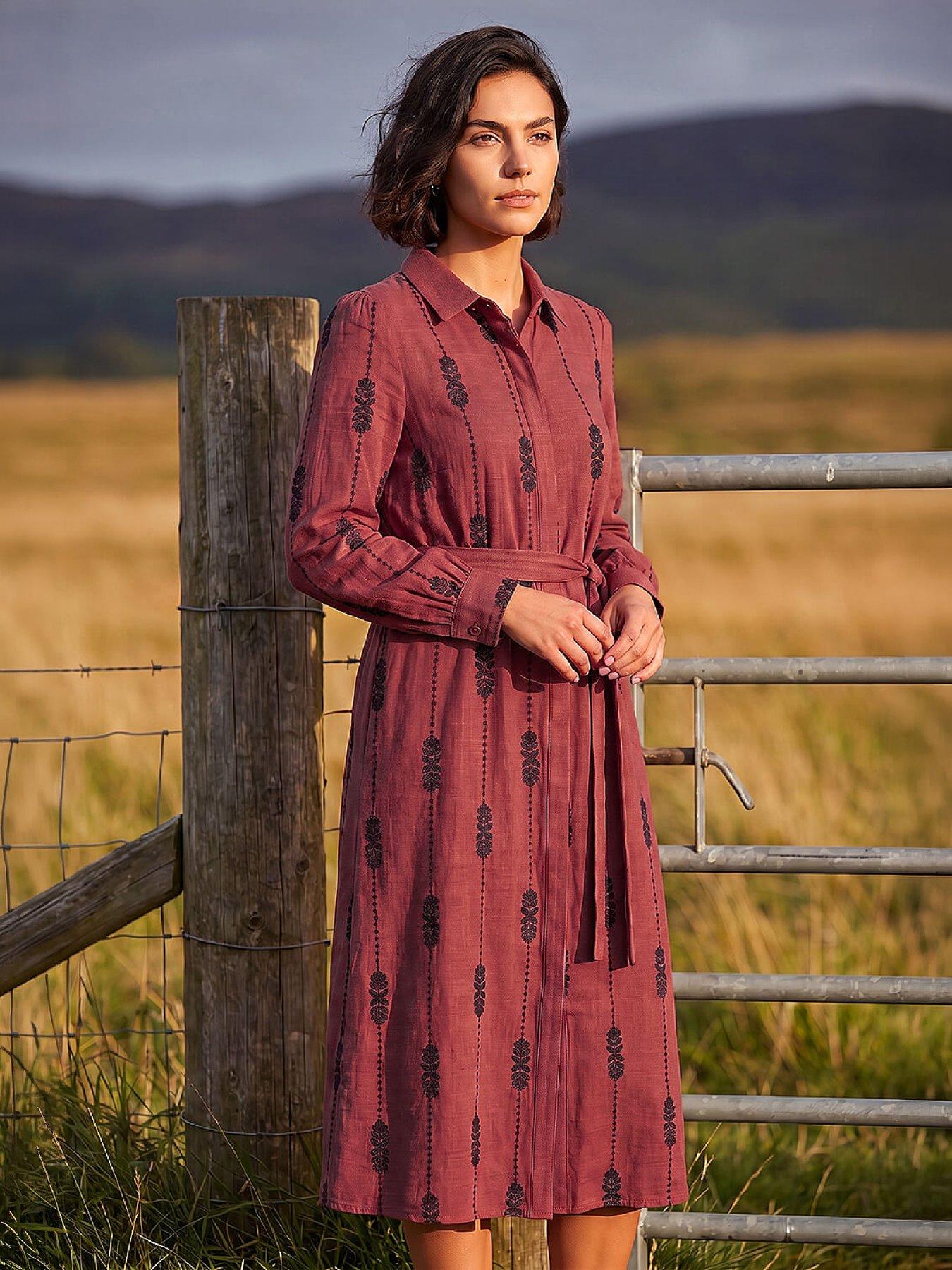 Roman Embroidered Belted Midi Dress