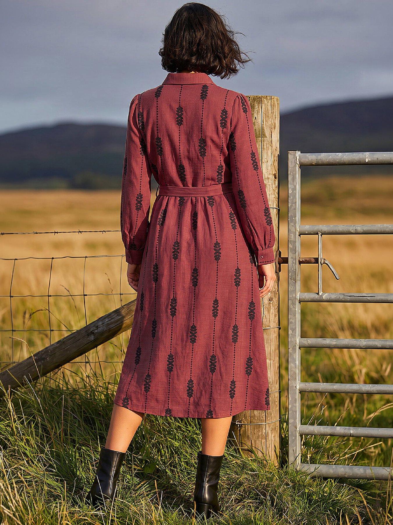 Image 4 of 4 of Roman Embroidered Belted Midi Dress