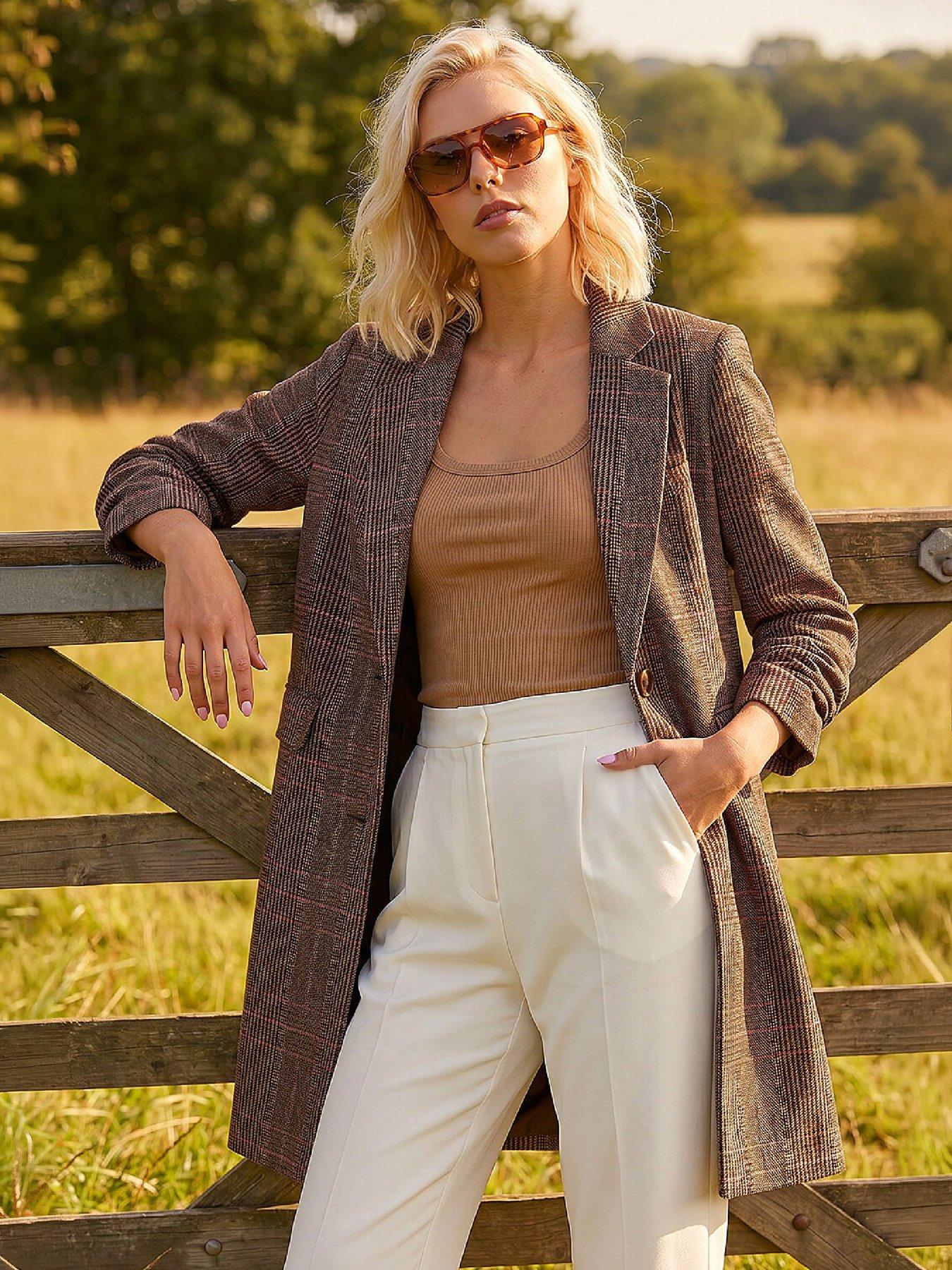 Image 1 of 4 of Roman Petite Button Check Coat