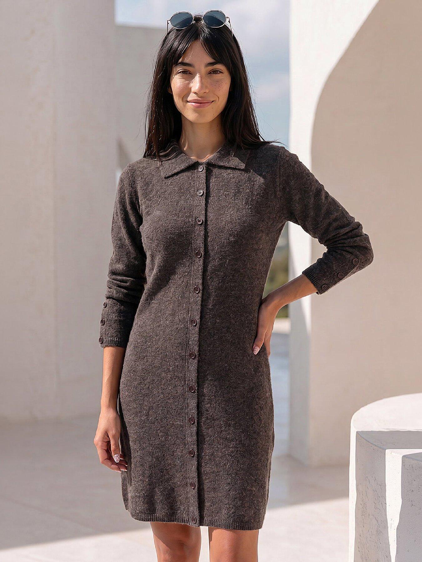 Roman Petite Button Collar Knit Dress