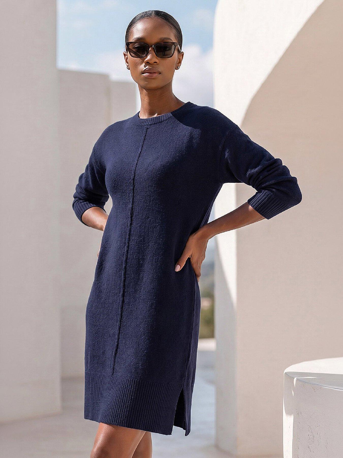 Roman Petite Knitted Pintuck Shift Dress
