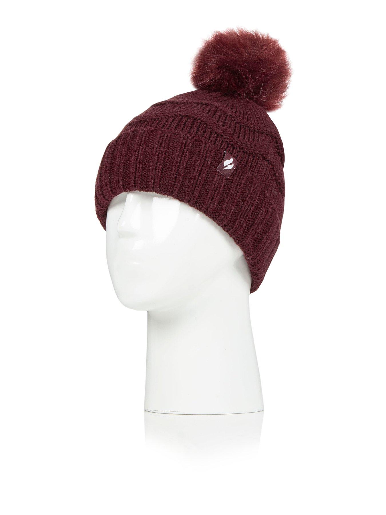 Image 1 of 3 of Heat Holders HEAT HOLDERS ZIG ZAG TURNOVER CUFF POM POM HAT - WINE