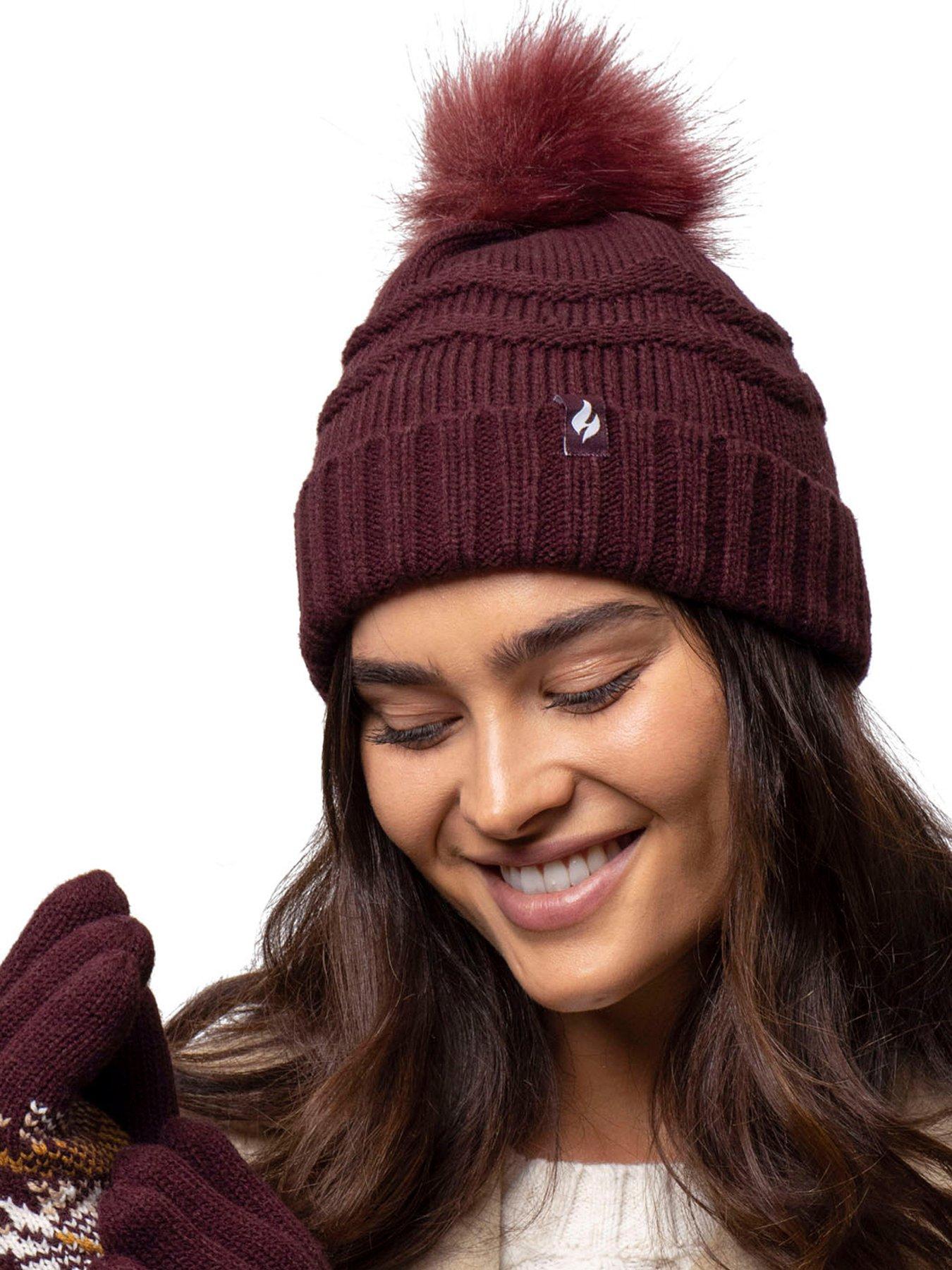 Image 2 of 3 of Heat Holders HEAT HOLDERS ZIG ZAG TURNOVER CUFF POM POM HAT - WINE