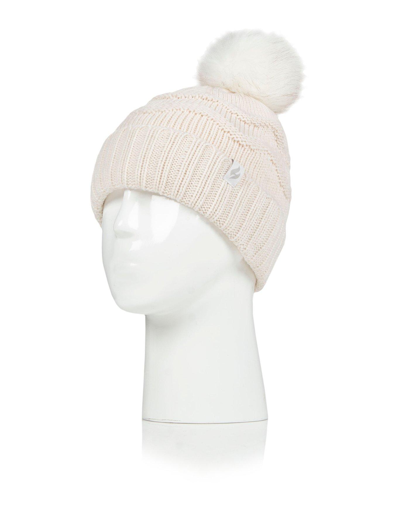 Image 1 of 3 of Heat Holders HEAT HOLDERS ZIG ZAG TURNOVER CUFF POM POM HAT - CREAM
