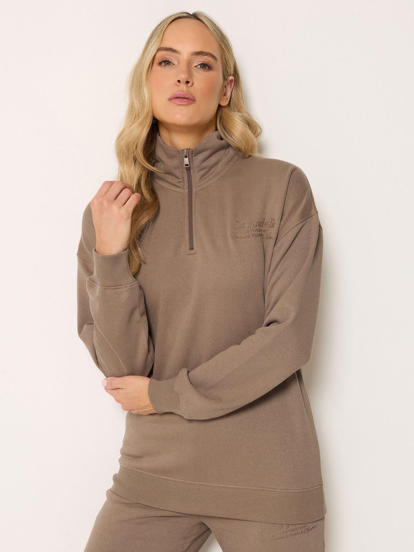 Long Tall Sally Embroidered Half Zip Sweatshirt - Brown