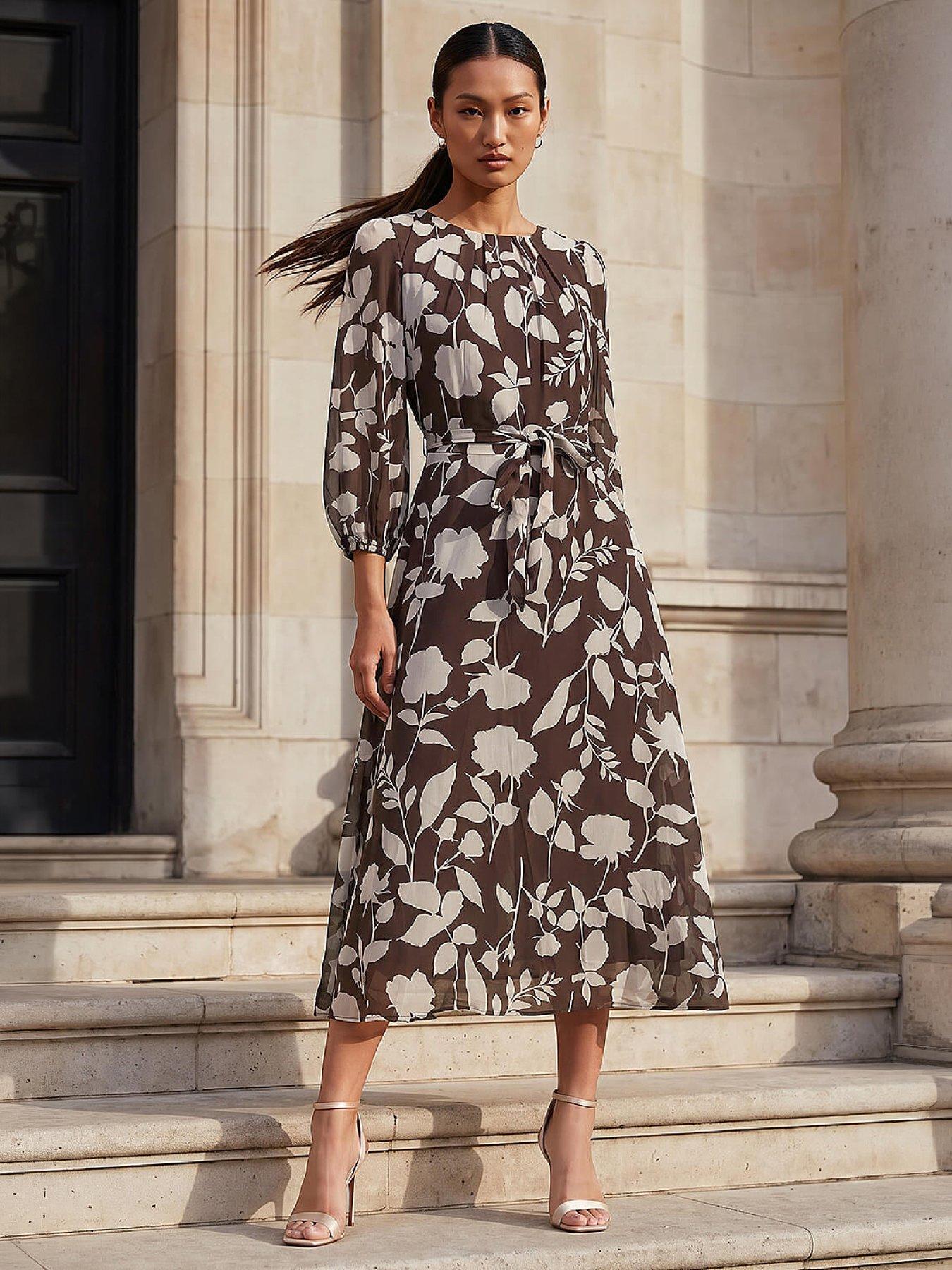 Roman Floral Pleated Midi Dress