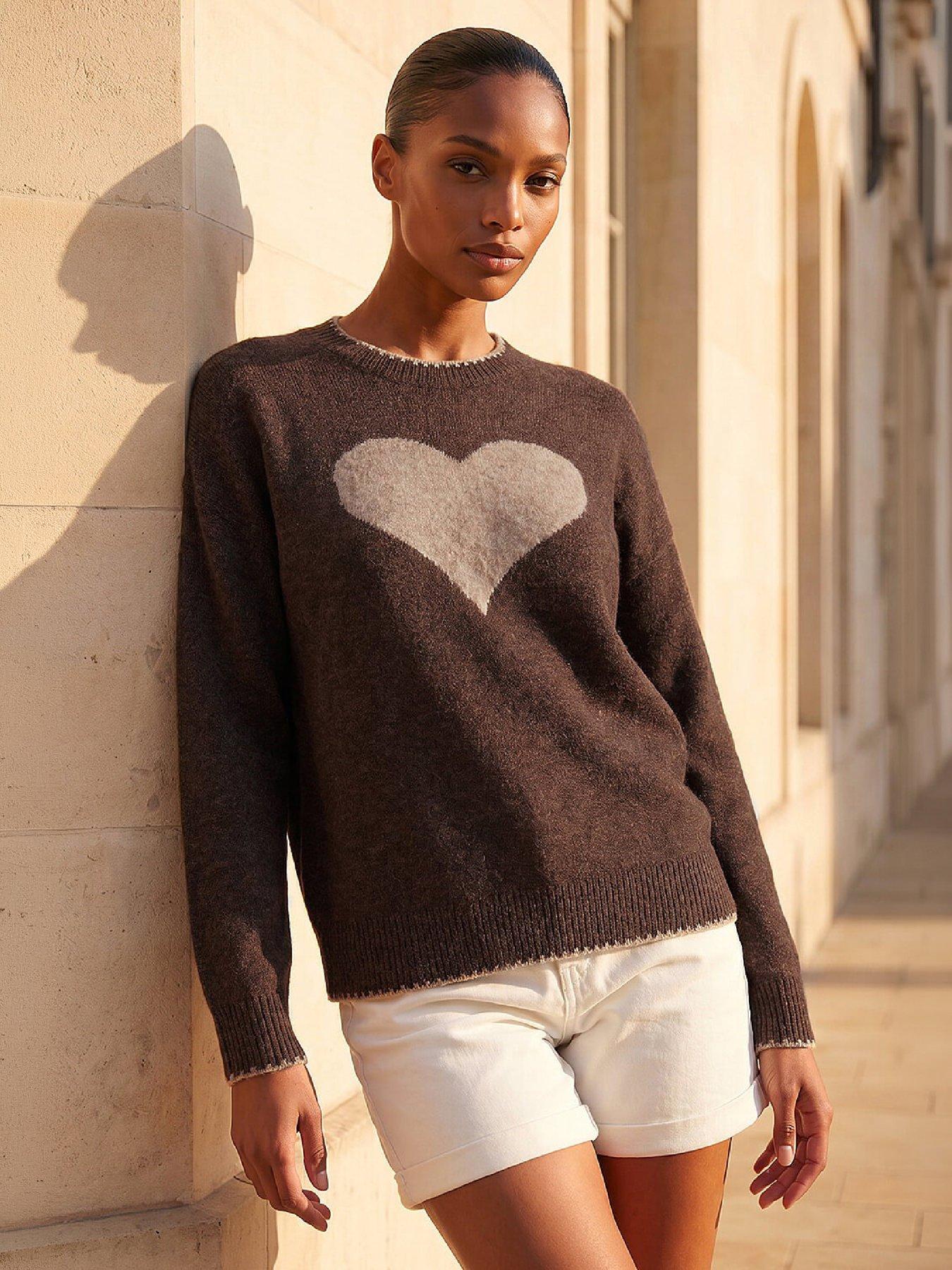 Roman Contrast Stitch Heart Jumper