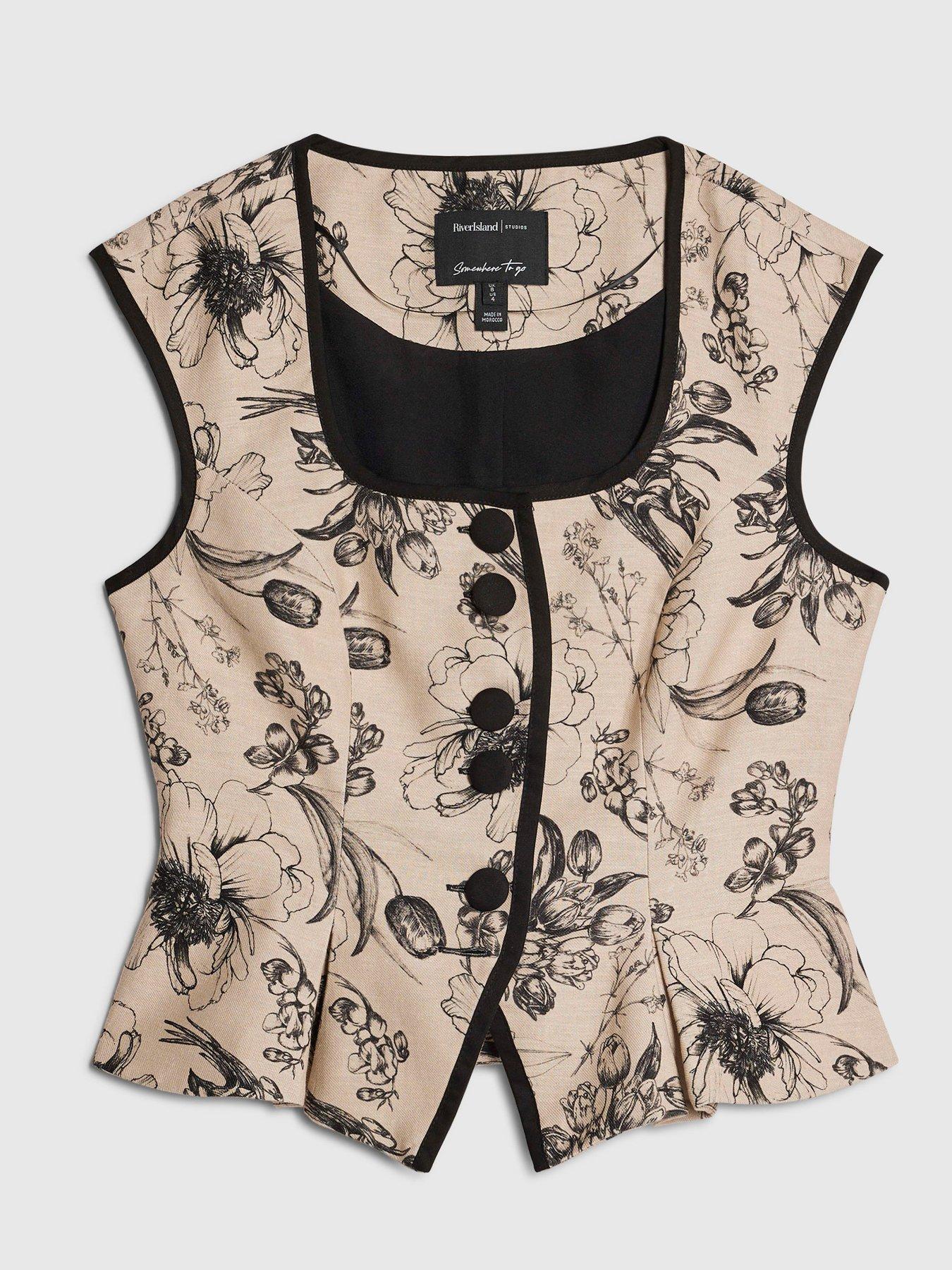 Image 5 of 6 of River Island Womens Floral Tailored Sleeveless Blouse - Cream