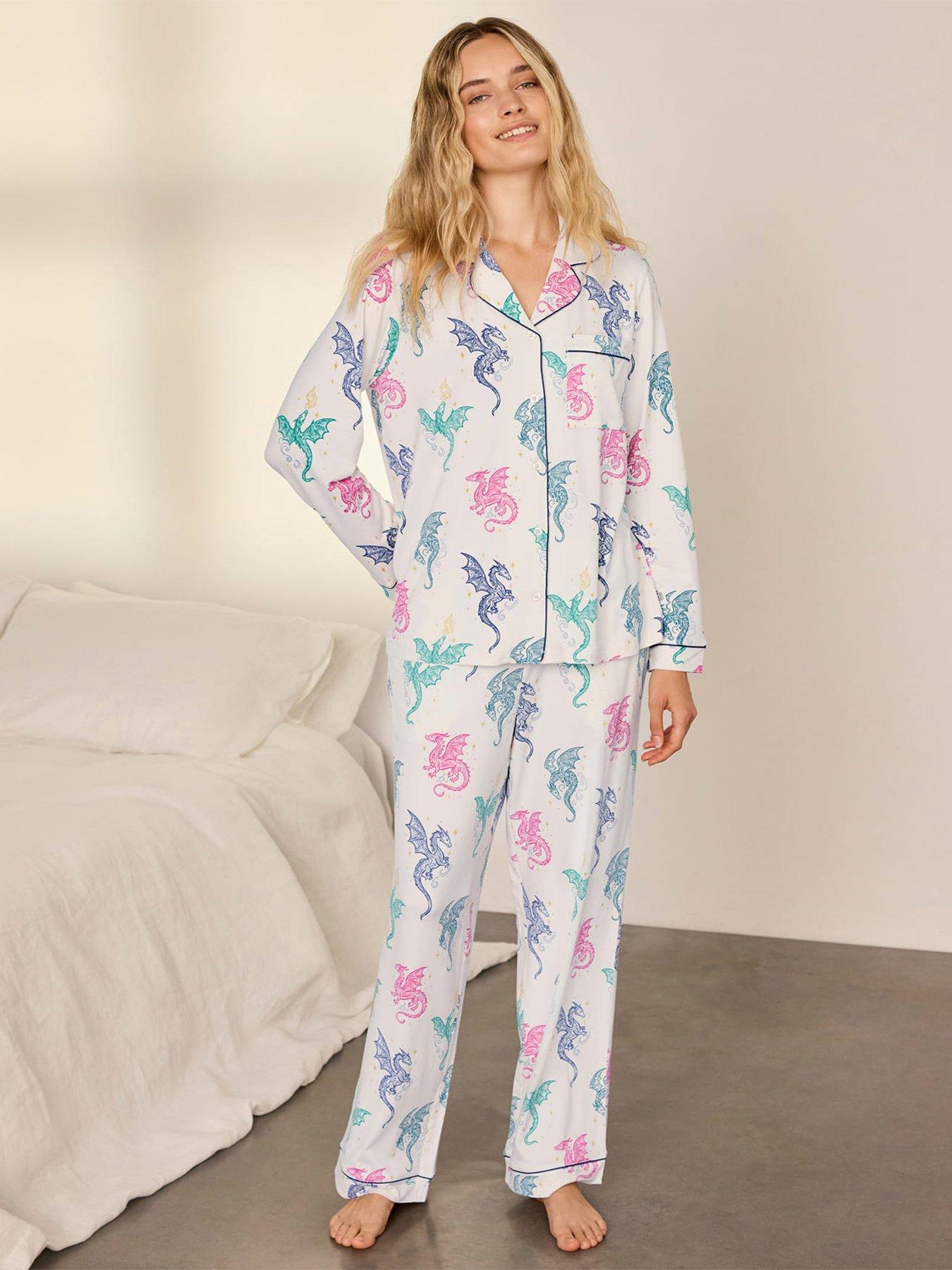 CHELSEA PEERS Chelsea Peers Rainbow Dragon Print Long Pyjama Set - Off White