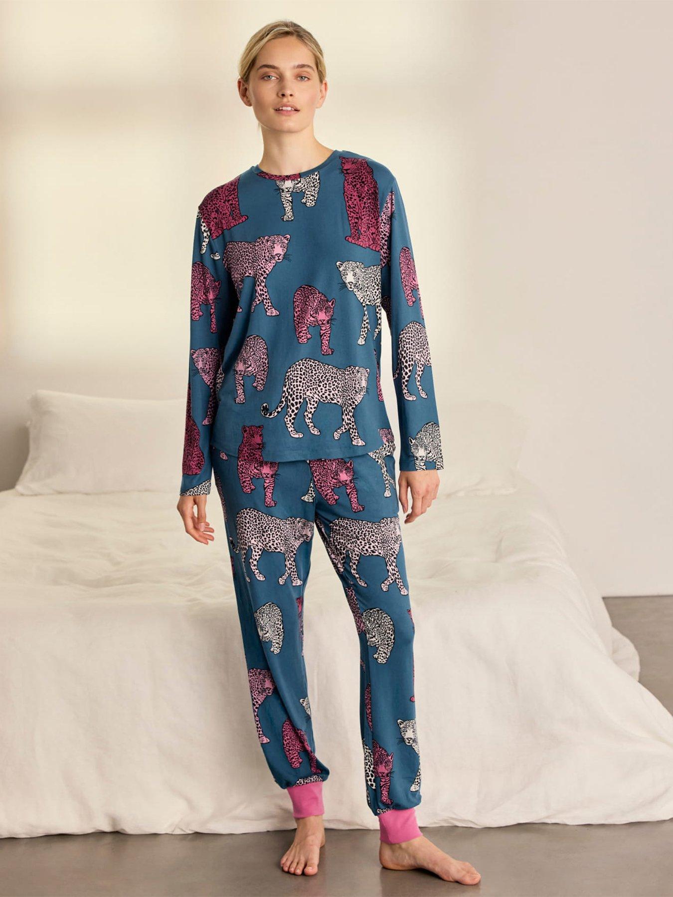 CHELSEA PEERS Chelsea Peers Jewel Leopard Print Long Pyjama Set - Teal