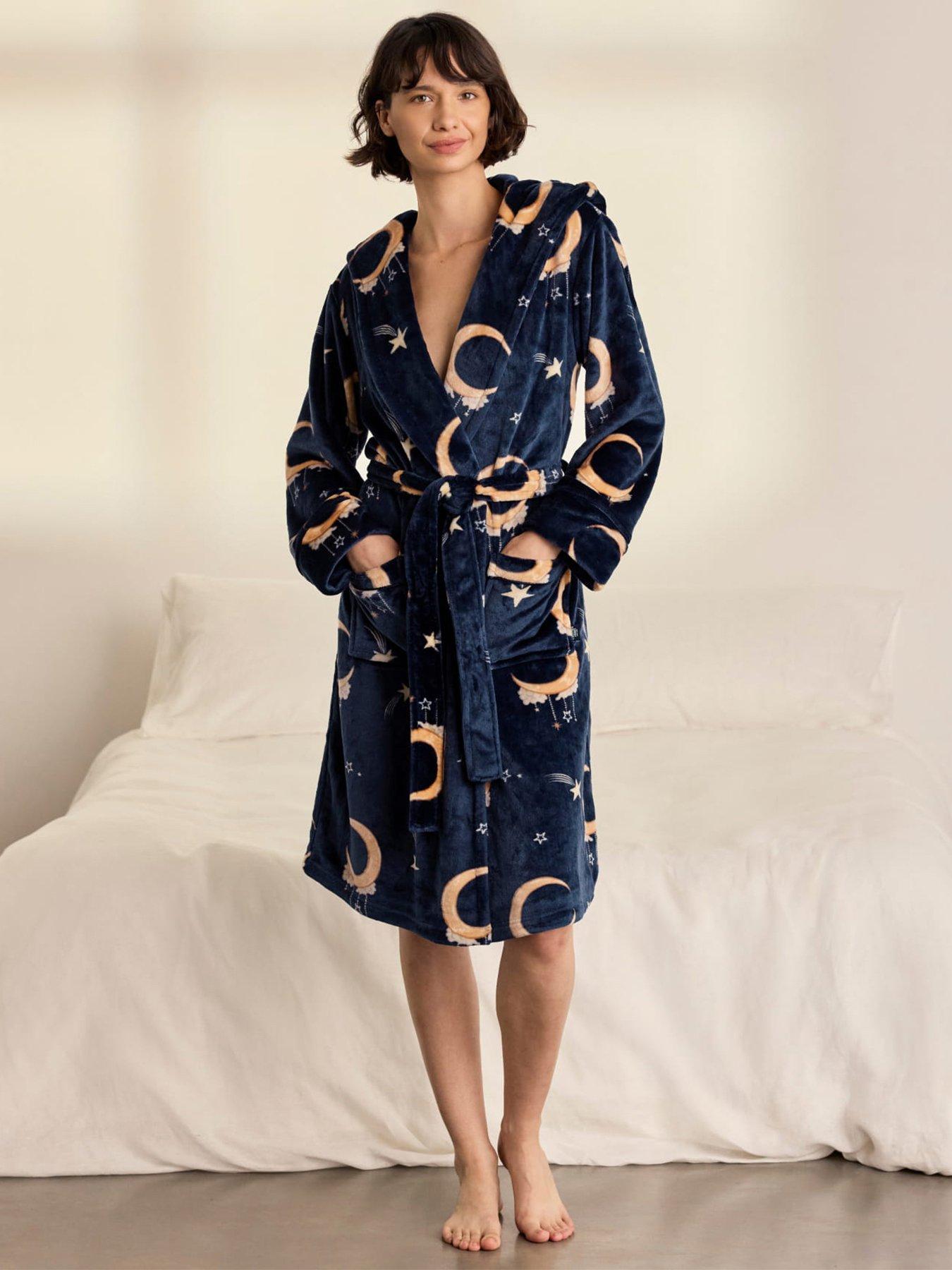 CHELSEA PEERS Chelsea Peers Fleece Lunar Print Dressing Gown - Navy