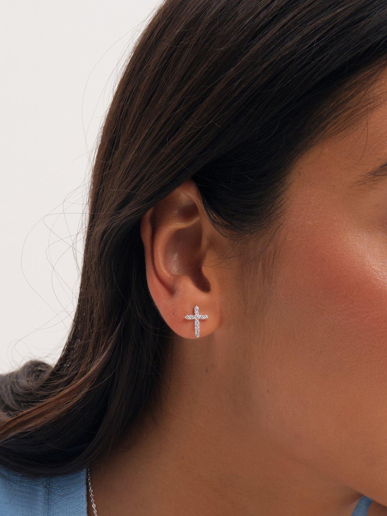 Image 2 of 2 of Jon Richard Simply Silver 925 Sterling Silver New Cross Stud Earrings