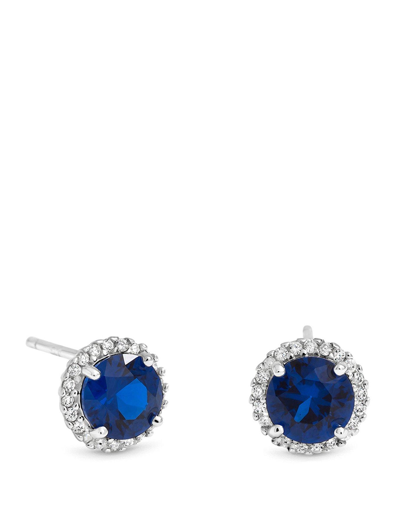 Jon Richard Simply Silver 925 Sterling Silver Brilliant Round Sapphire Clara Halo Studs