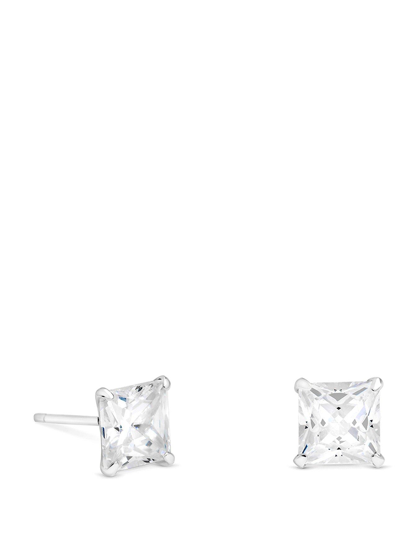 Jon Richard Simply Silver 925 Sterling Silver Princess Cut Studs 5mm