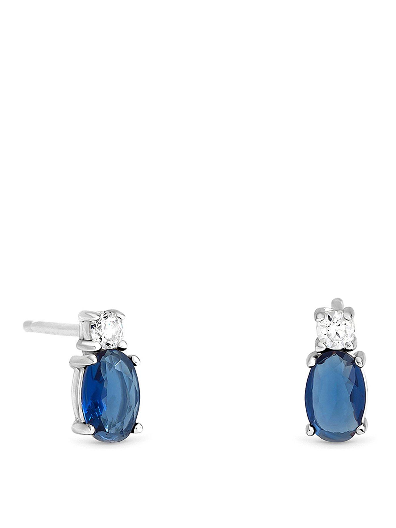 Image 1 of 3 of Jon Richard Simply Silver 925 Sterling Silver Sapphire Earrings
