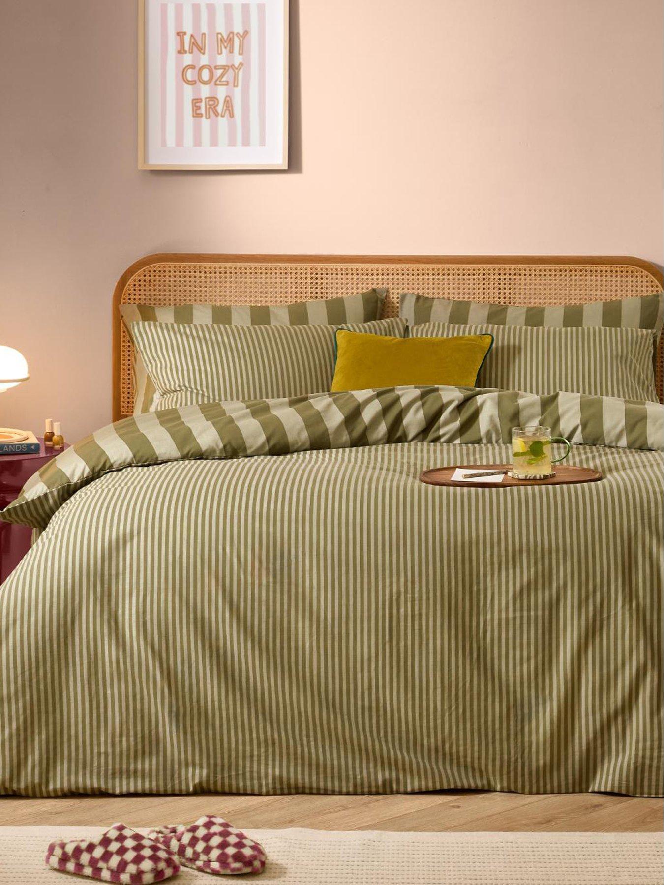 Image 1 of 4 of Furn The Ultimate Stripe Double Duvet Set Green Tea