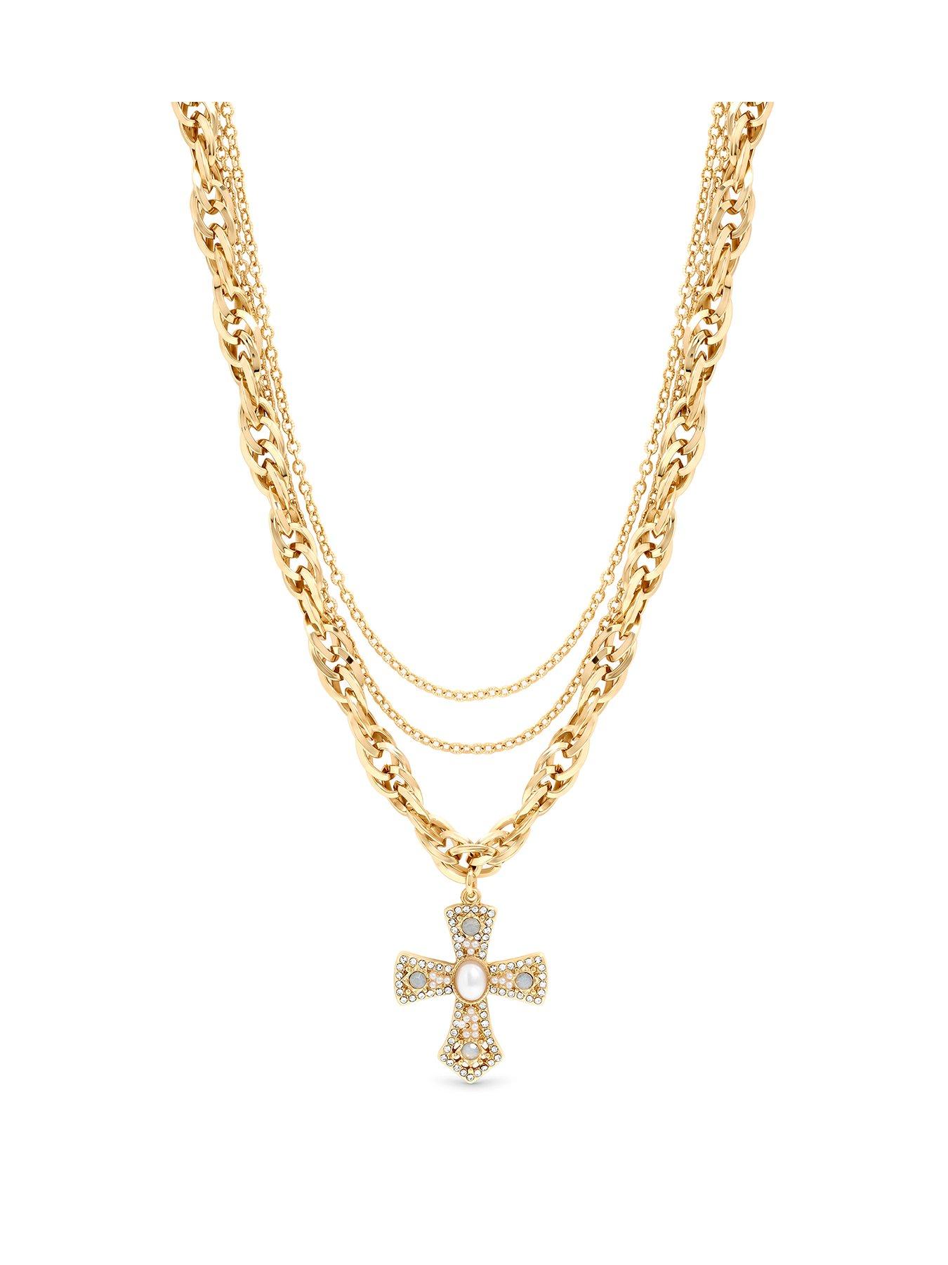 Image 1 of 3 of Mood Mood Gold Plated Multi Layered Cross Necklace