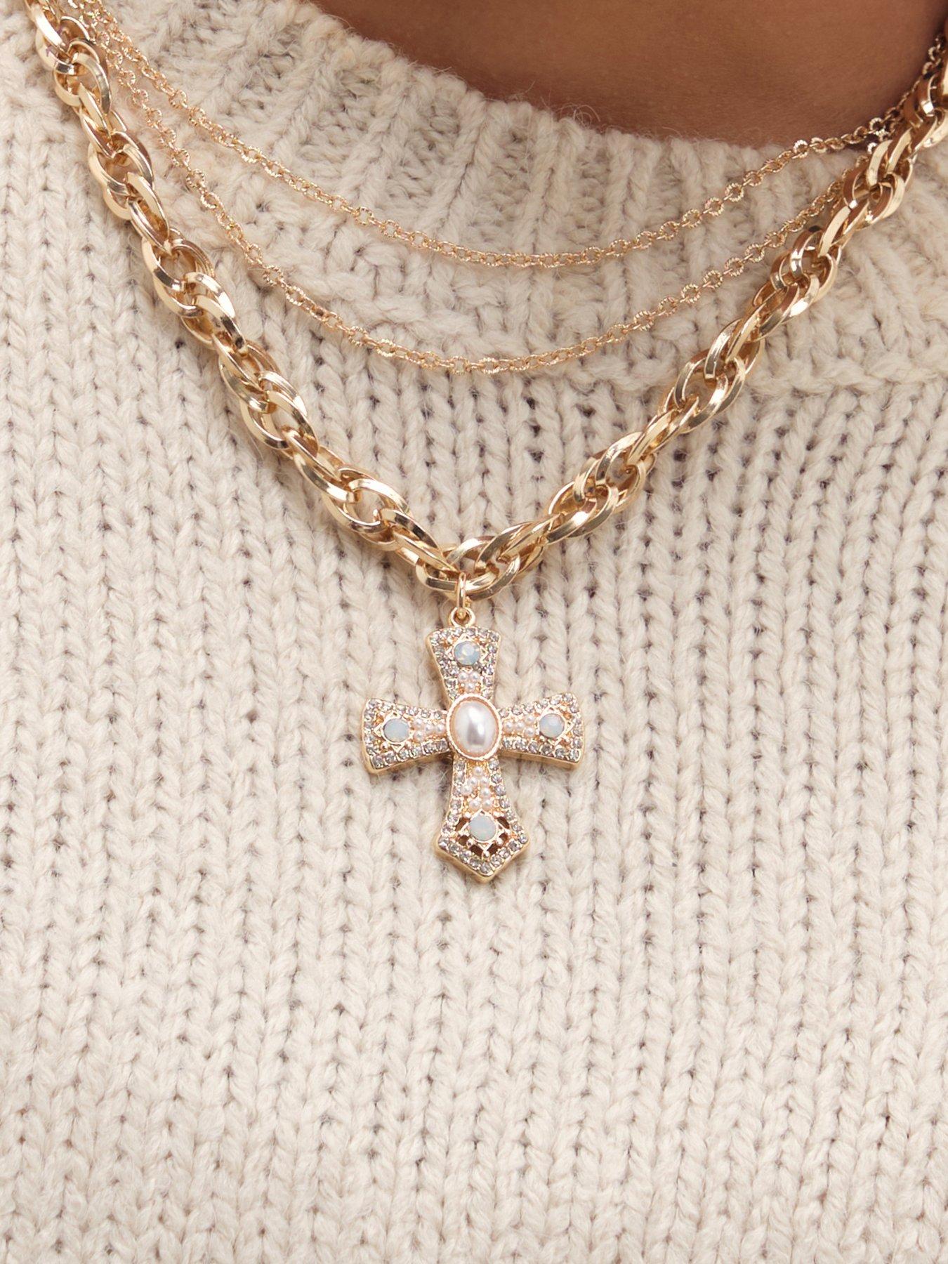 Image 2 of 3 of Mood Mood Gold Plated Multi Layered Cross Necklace