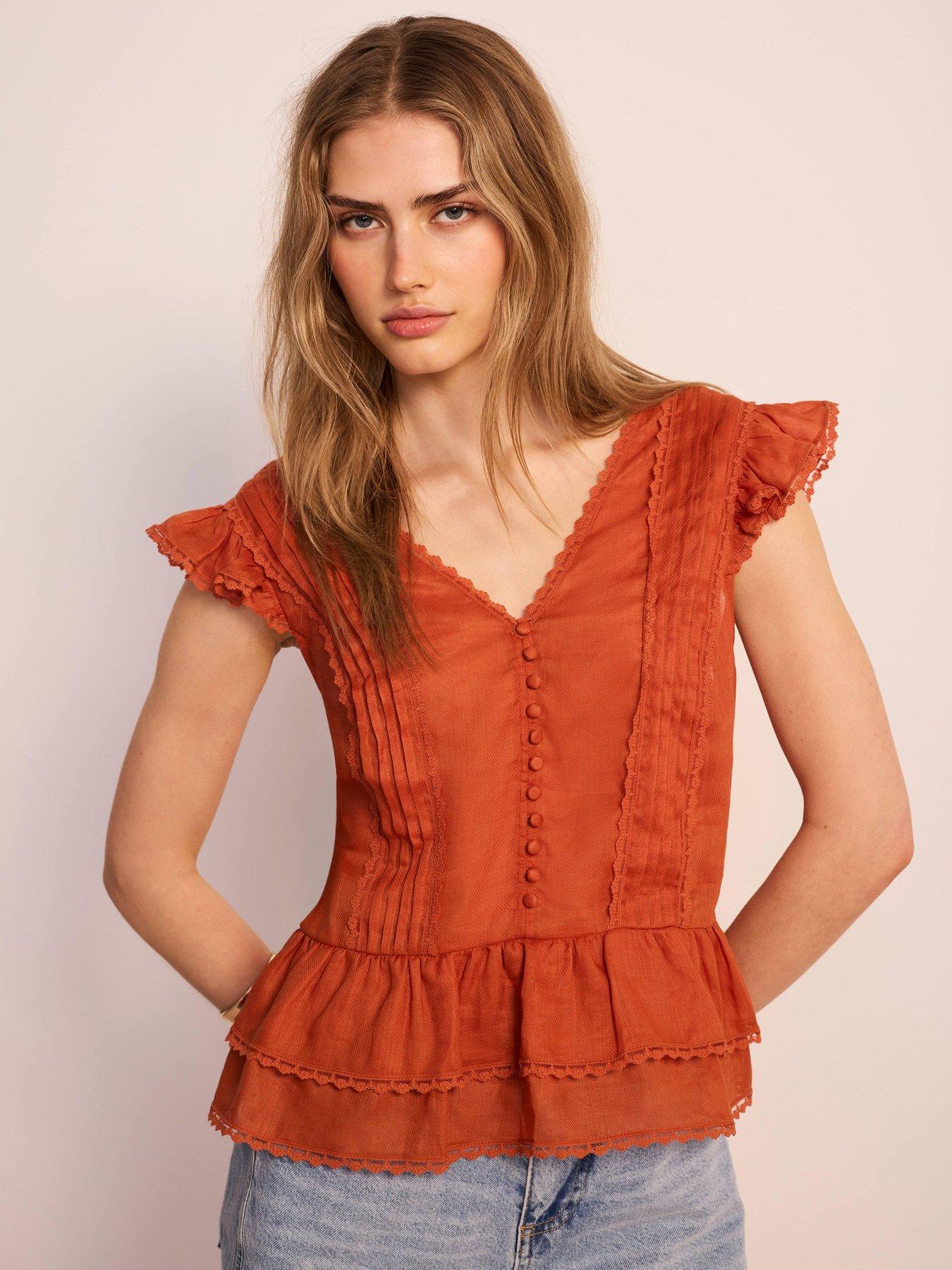 Mint Velvet Orange Ramie Ruffle Blouse