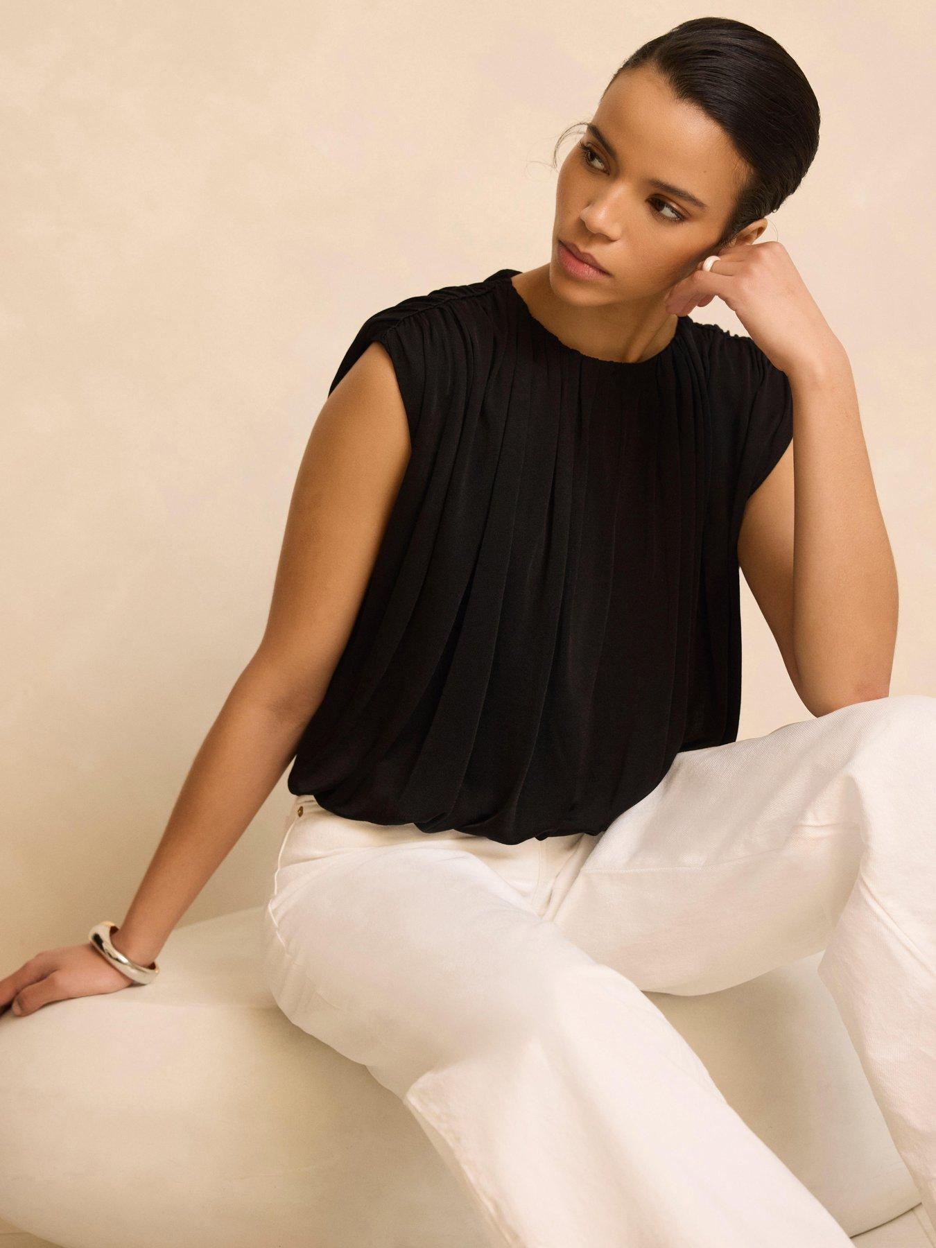 Mint Velvet Black Bubble Hem Top