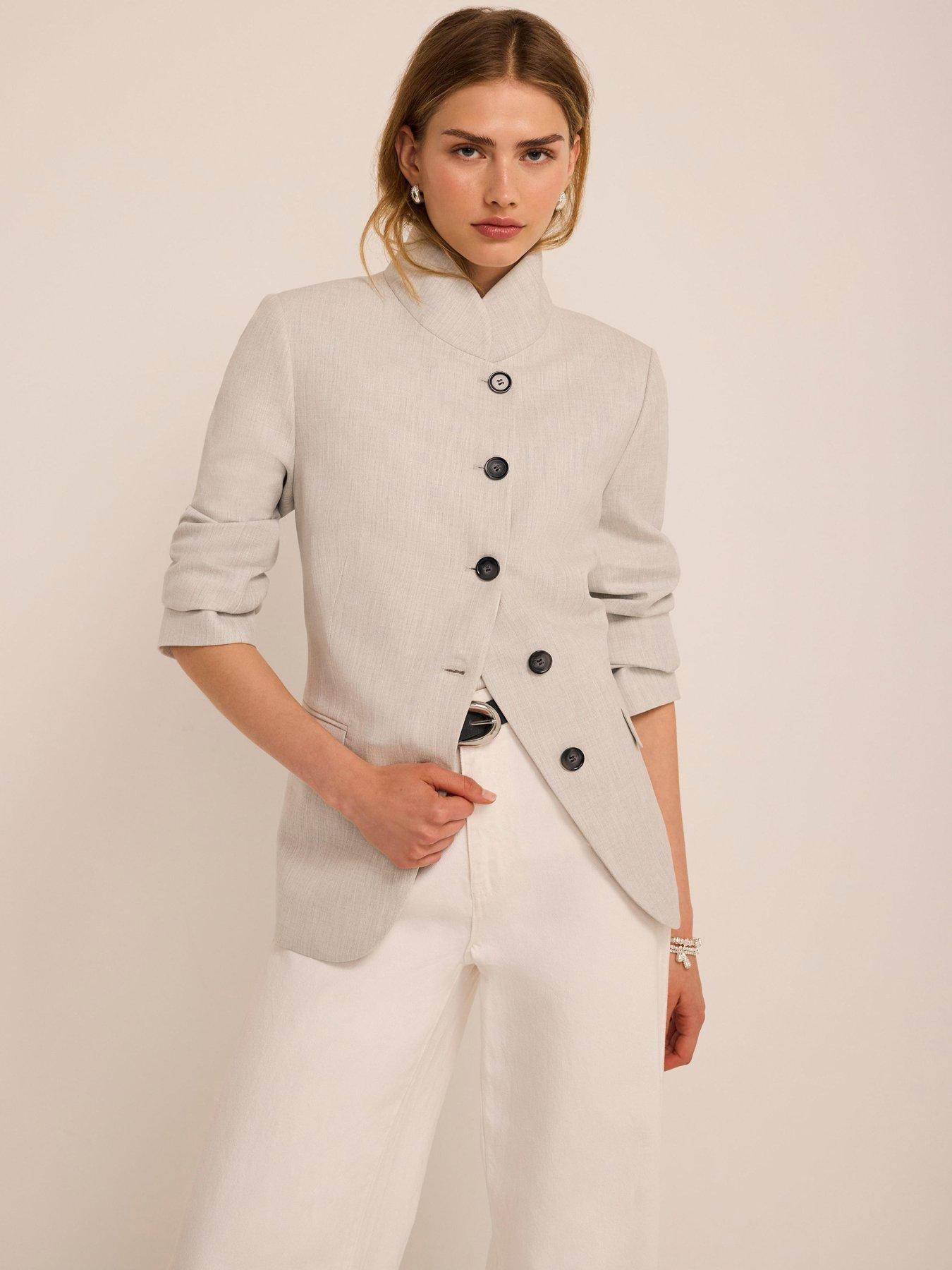 Mint Velvet Silver Grey High Neck Blazer