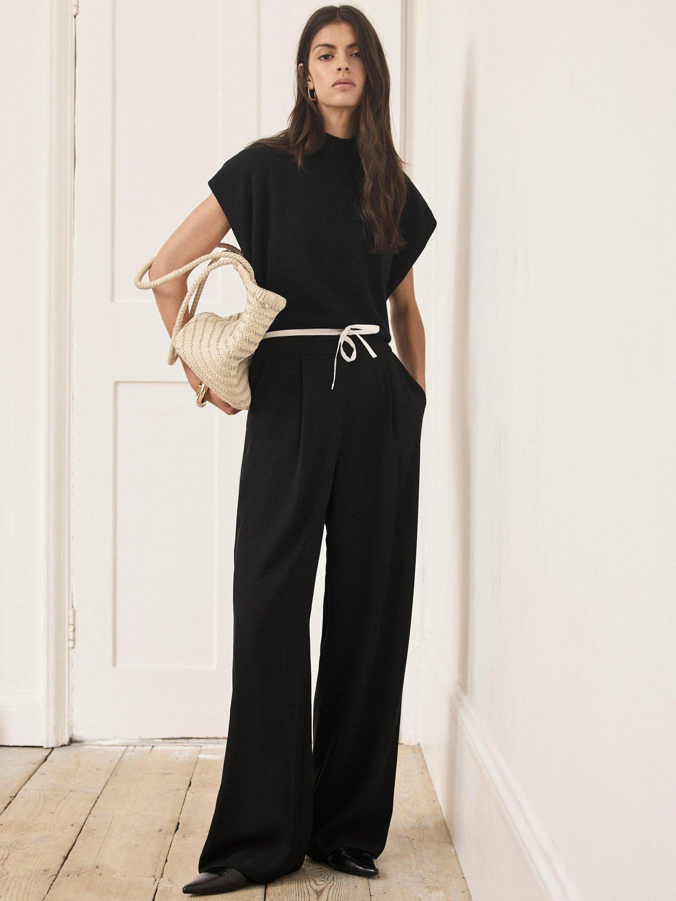 Mint Velvet Black Contrast Waist Trouser