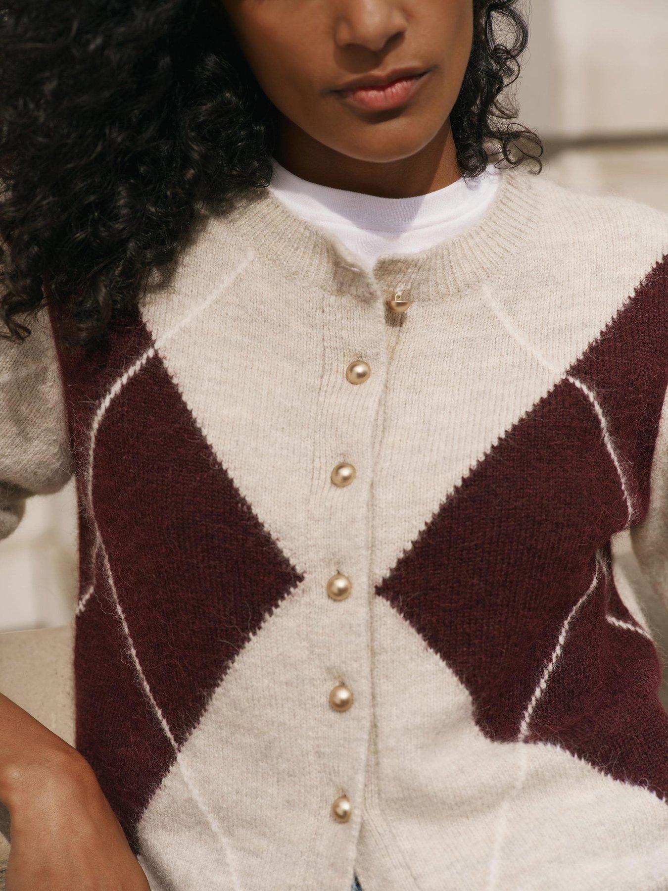 Image 4 of 6 of Mint Velvet Neutral Argyle Cardigan